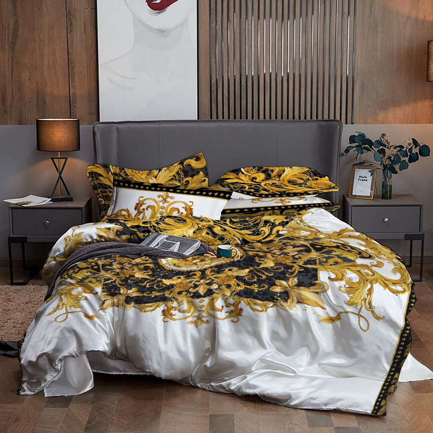 Damask Baroque Eccentric Personalised Yellow-Black exclusive Bedding set • Reversible design • Cotton • microfiber • silk