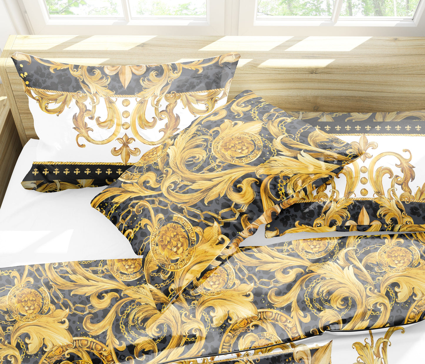 Damask Baroque Eccentric Personalised Yellow-Black exclusive Bedding set • Reversible design • Cotton • microfiber • silk