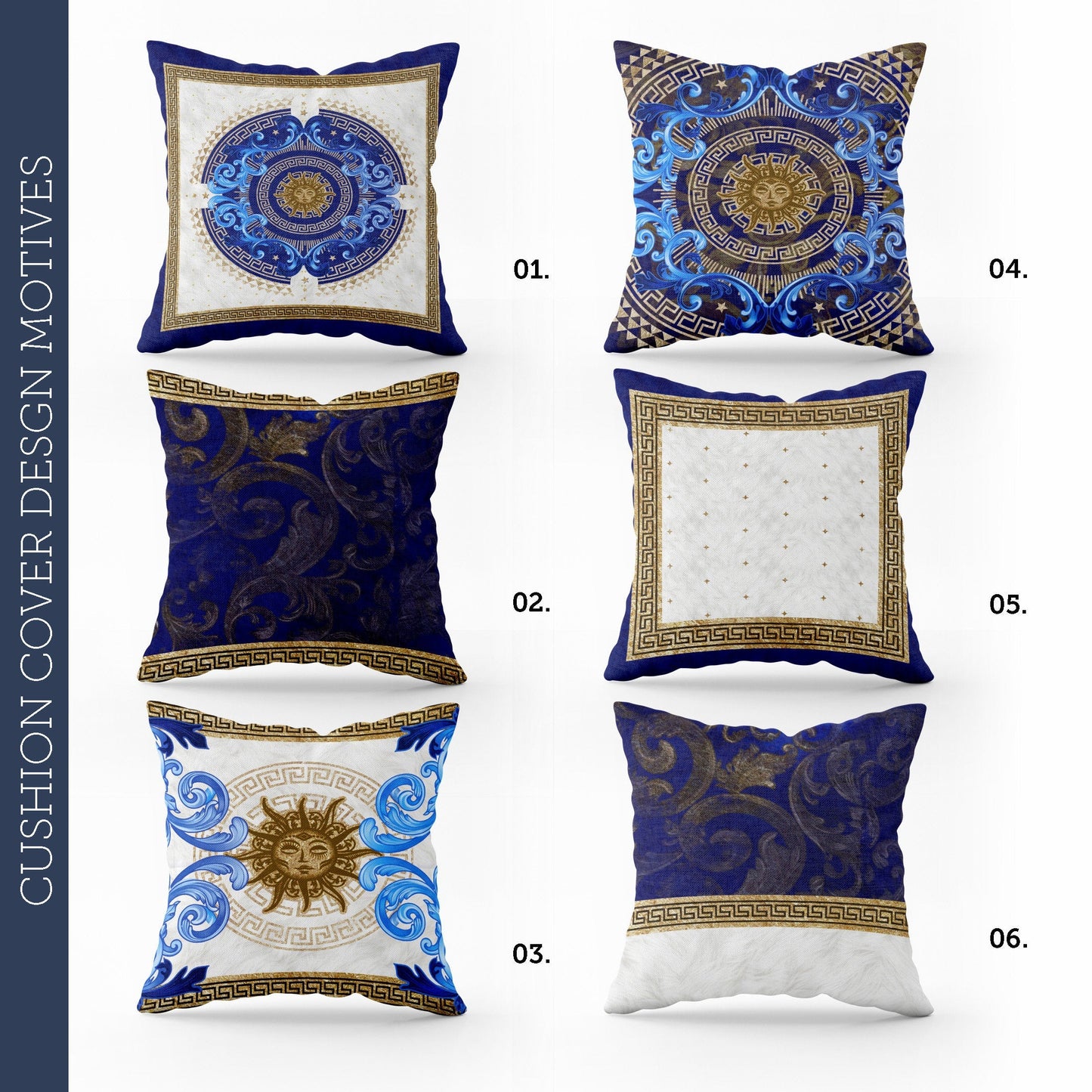 "Noira" cushion covers set • Exclusive Baroque Retro Gold-Blue design Pillow Covers • Art Gift • Living Room Decor • different sizes