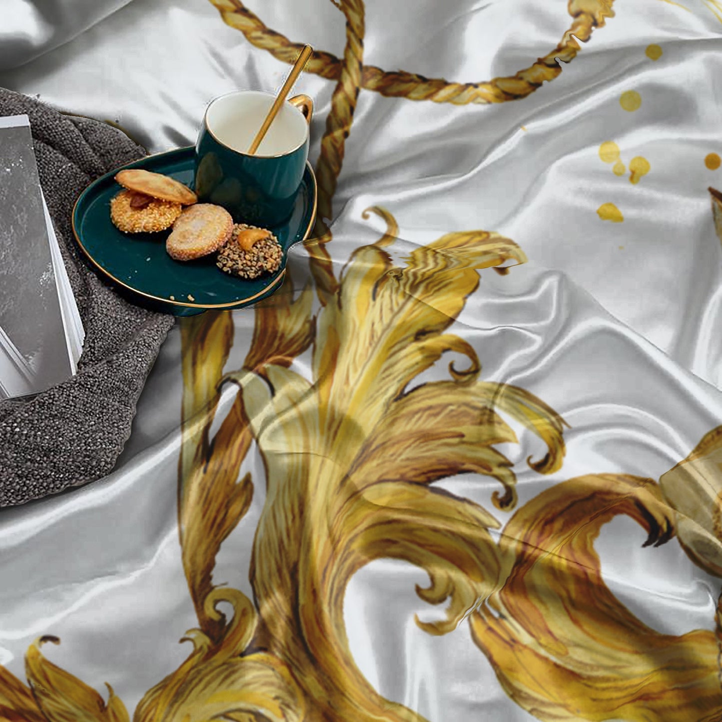 Damask Baroque Eccentric Personalised Yellow-Black exclusive Bedding set • Reversible design • Cotton • microfiber • silk