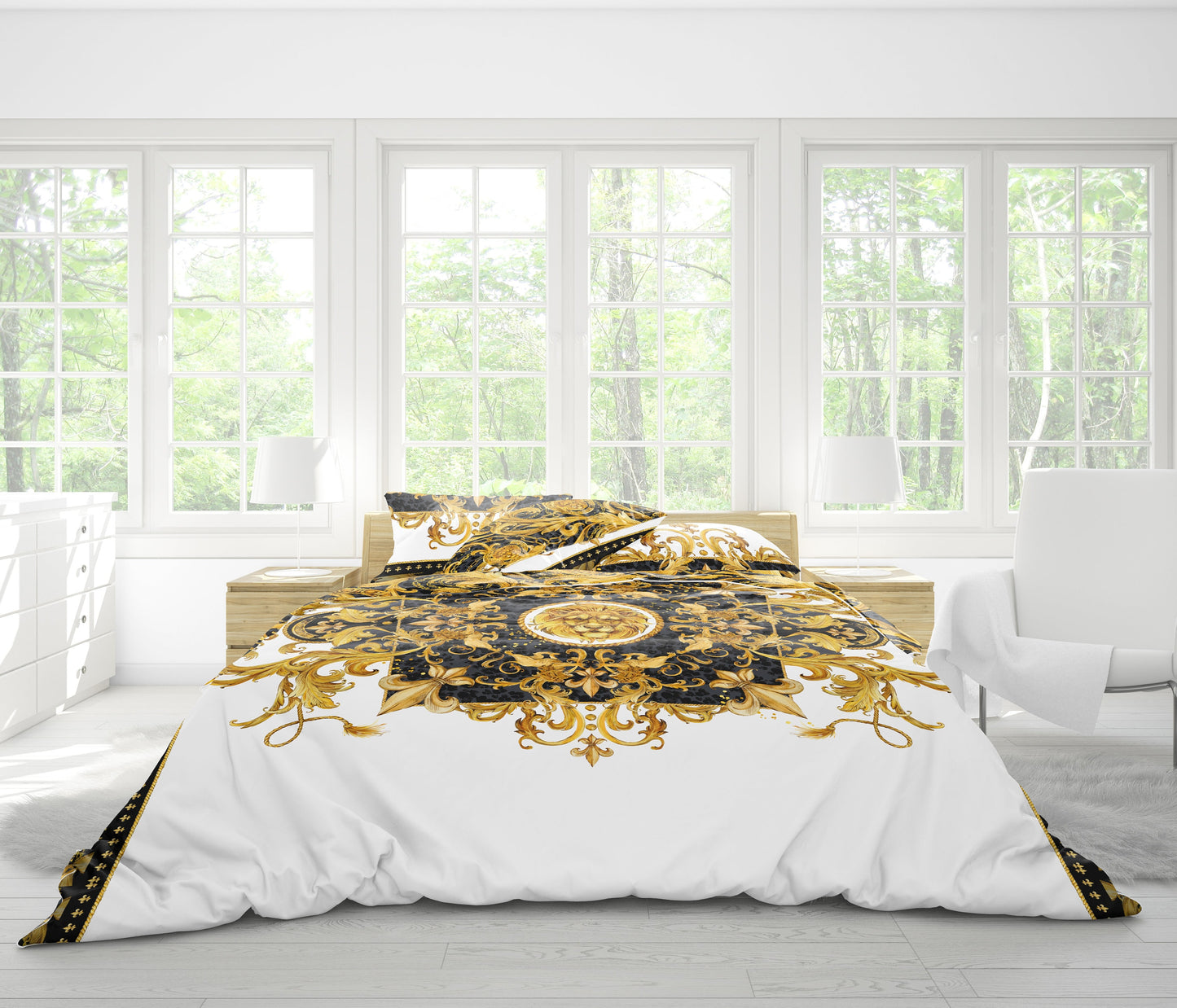 Damask Baroque Eccentric Personalised Yellow-Black exclusive Bedding set • Reversible design • Cotton • microfiber • silk