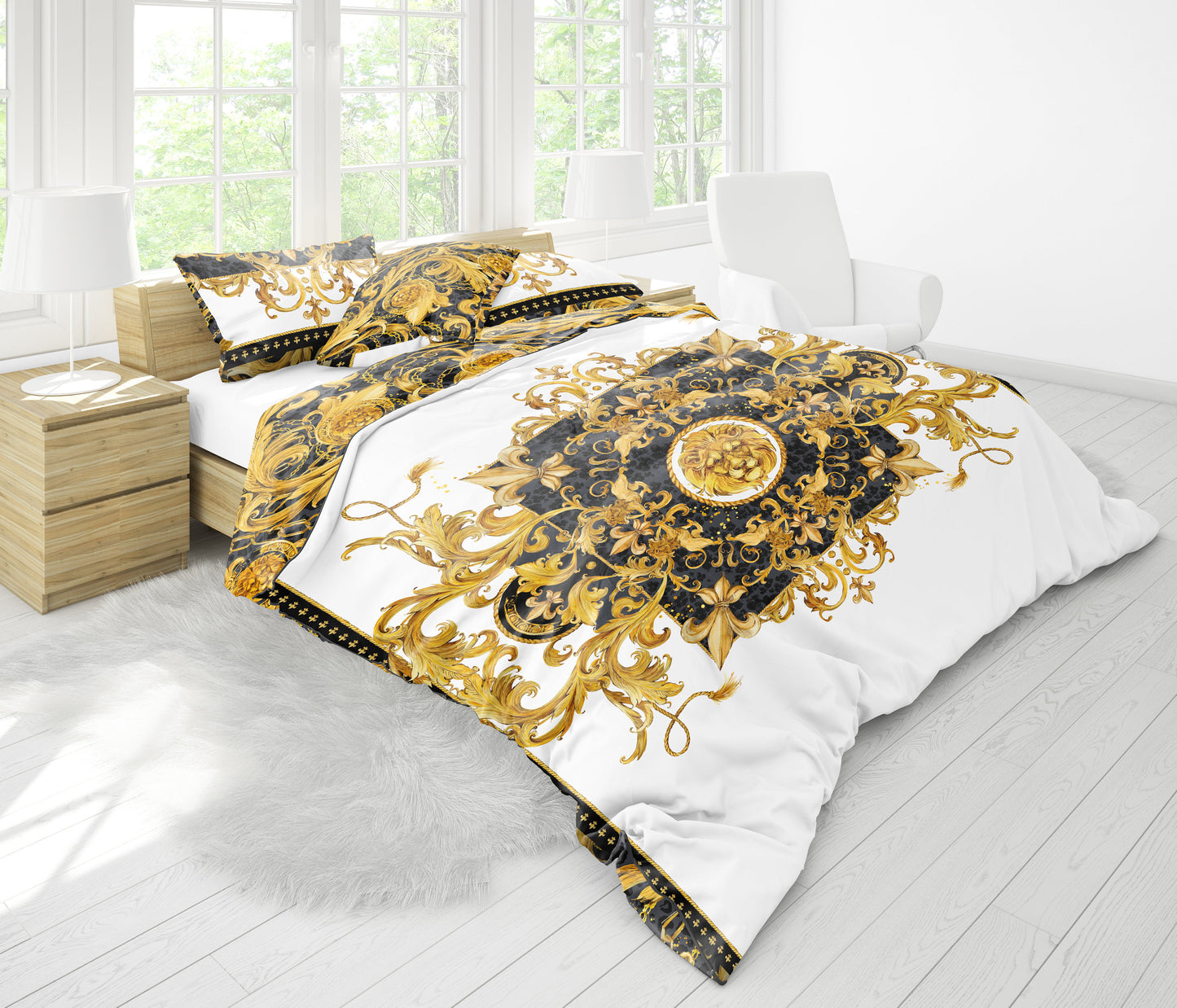 Damask Baroque Eccentric Personalised Yellow-Black exclusive Bedding set • Reversible design • Cotton • microfiber • silk