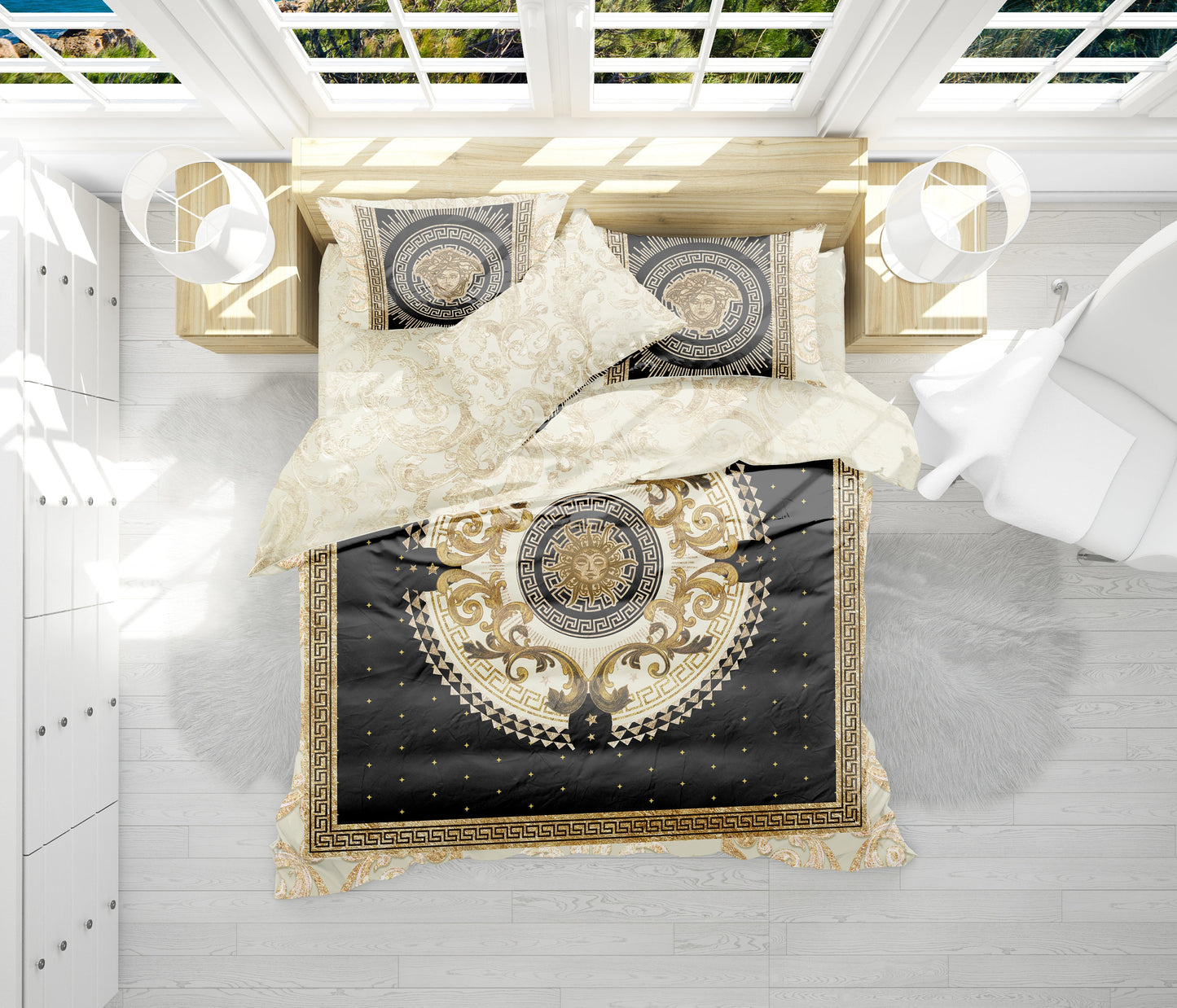 "Romero" Bedding set baroque eccentric Personalised retro black-beige reversible design