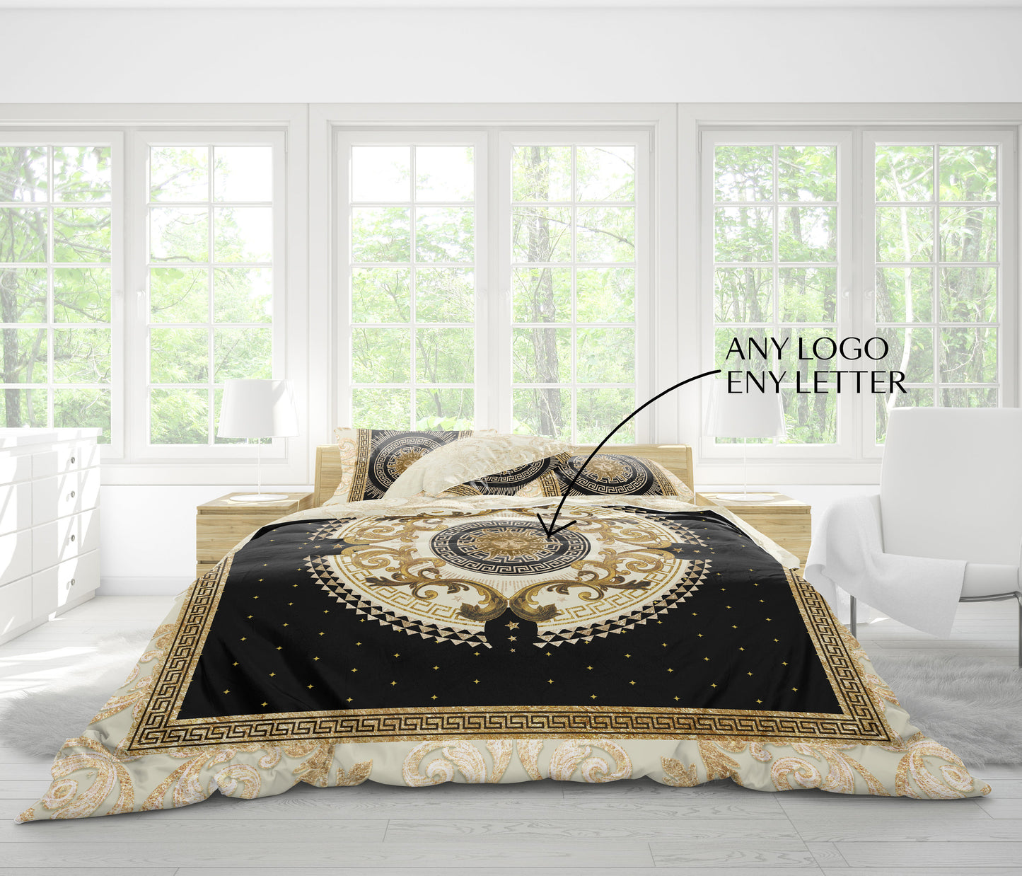 "Romero" Bedding set baroque eccentric Personalised retro black-beige reversible design