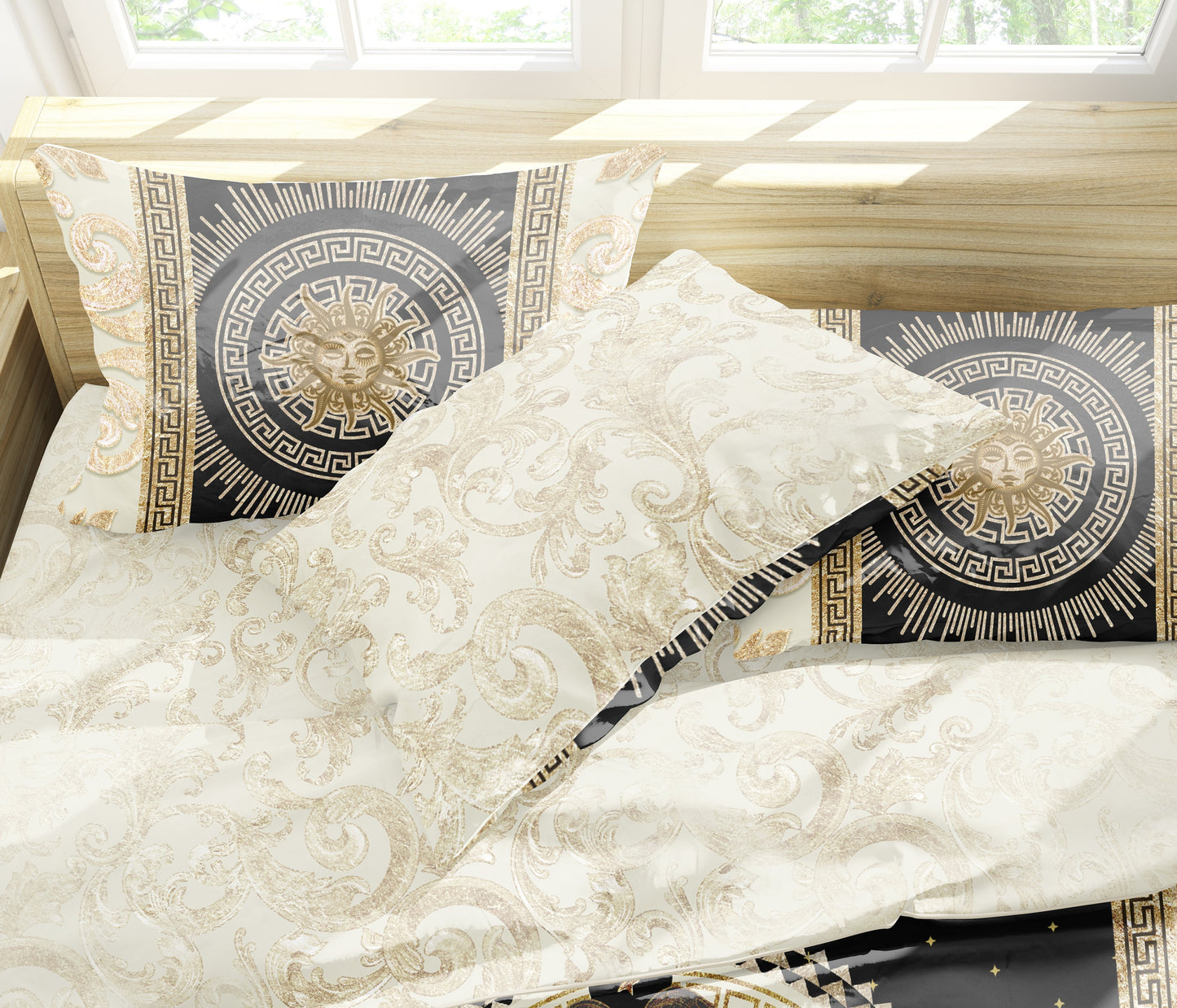 "Romero" Bedding set baroque eccentric Personalised retro black-beige reversible design