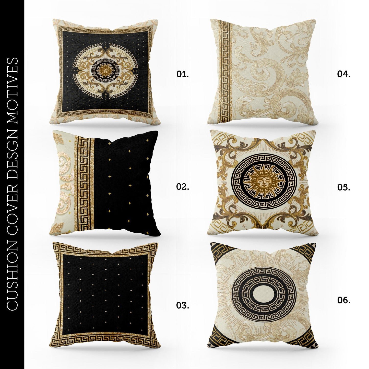 "Romero" cushion covers set • Art Gift • exclusive baroque retro gold-black design pillow covers • different sizes