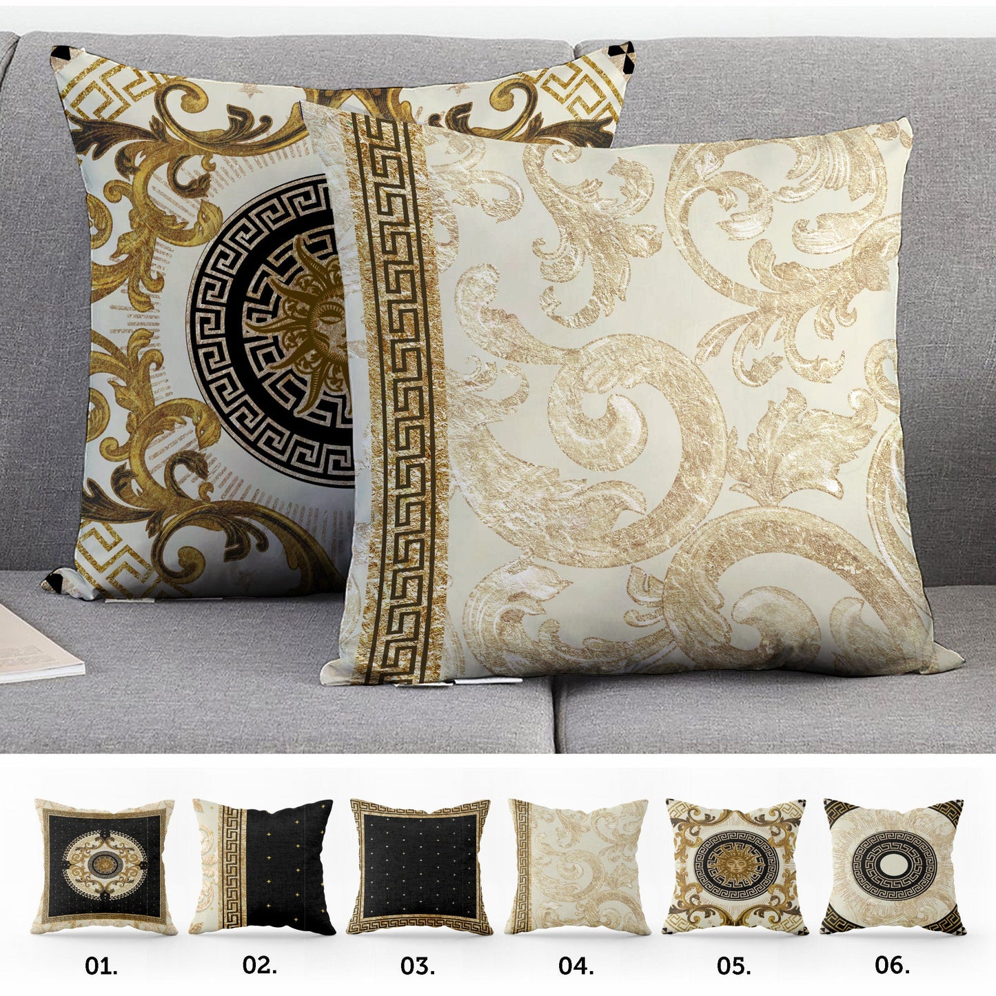 "Romero" cushion covers set • Art Gift • exclusive baroque retro gold-black design pillow covers • different sizes