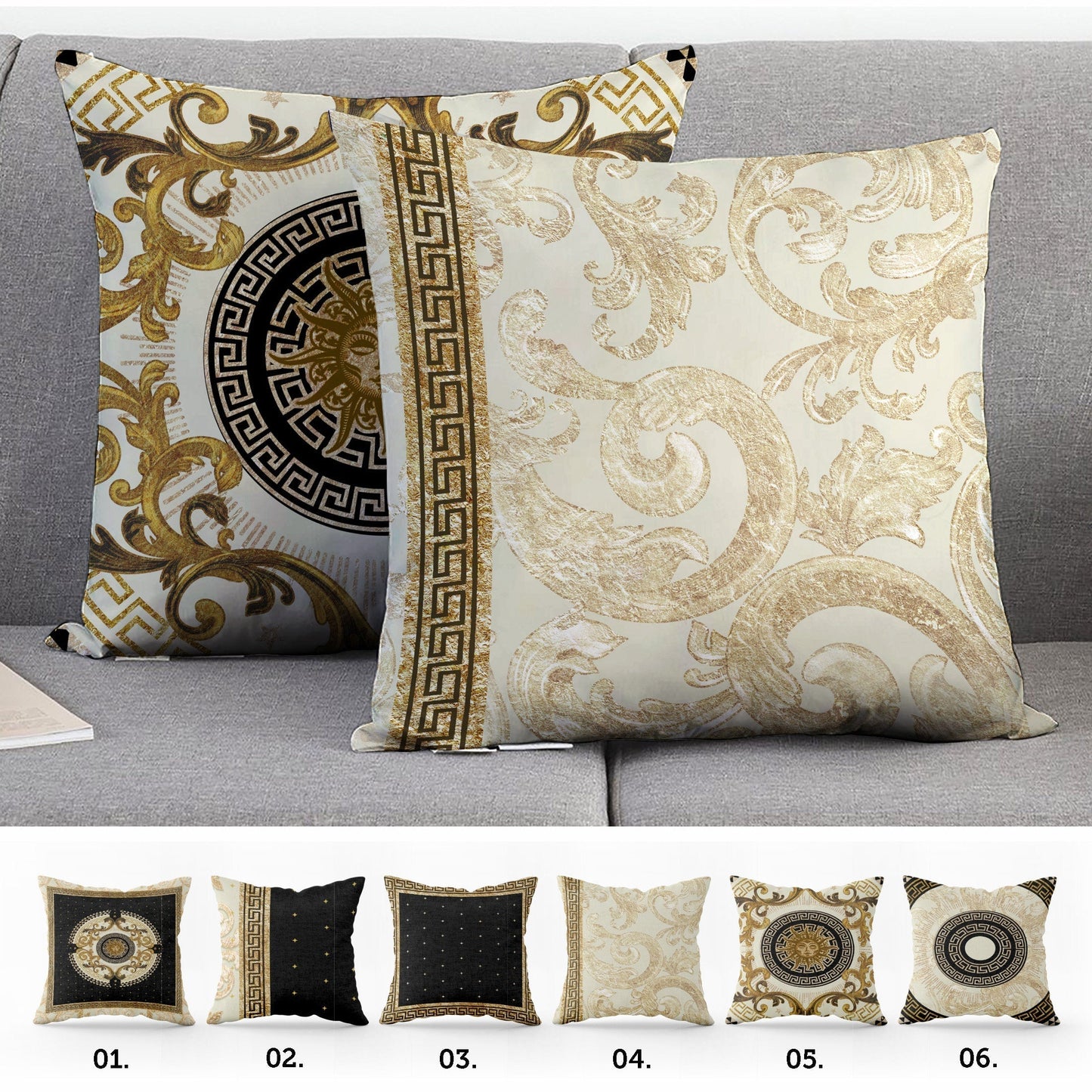 "Romero" cushion covers set • Art Gift • exclusive baroque retro gold-black design pillow covers • different sizes