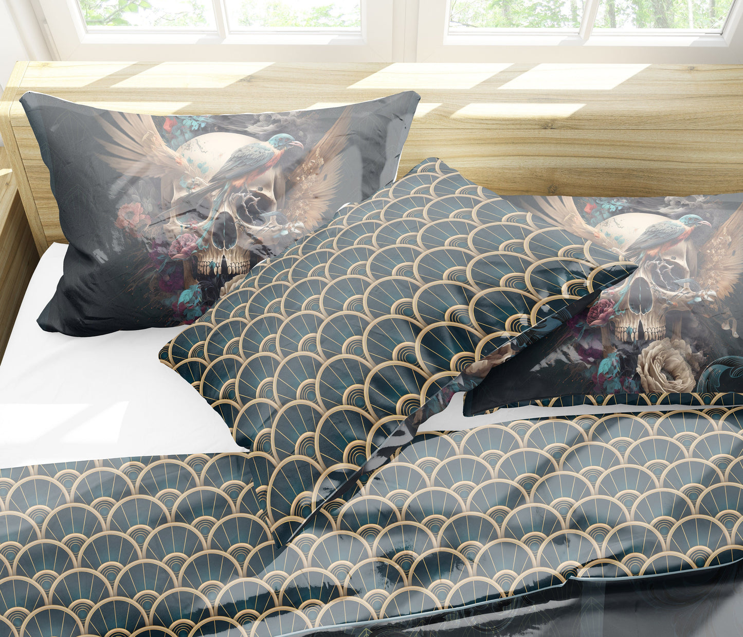 Customize Skull Gothic design Bedding Set • Reversible design • Personalised quilt• Duvet Cover and Pillowcases • Double Full Queen King