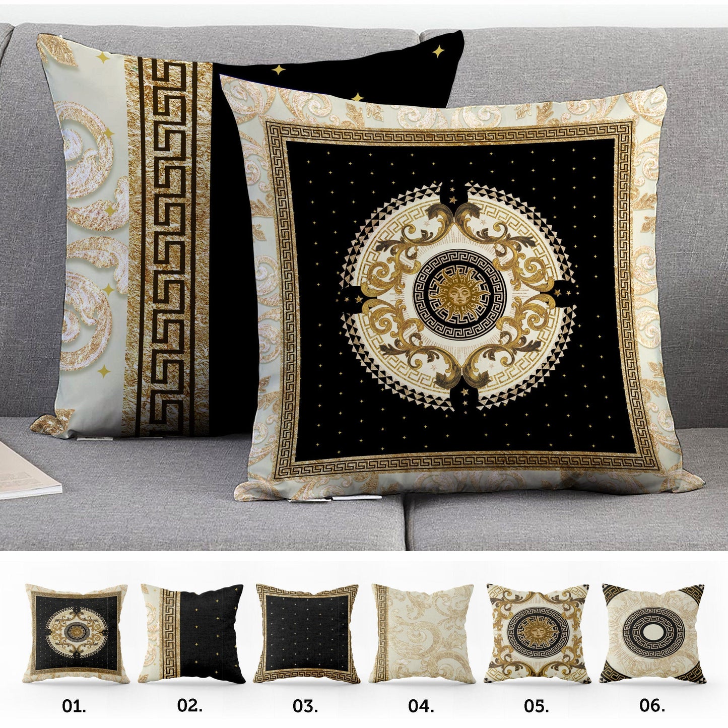 "Romero" cushion covers set • Art Gift • exclusive baroque retro gold-black design pillow covers • different sizes