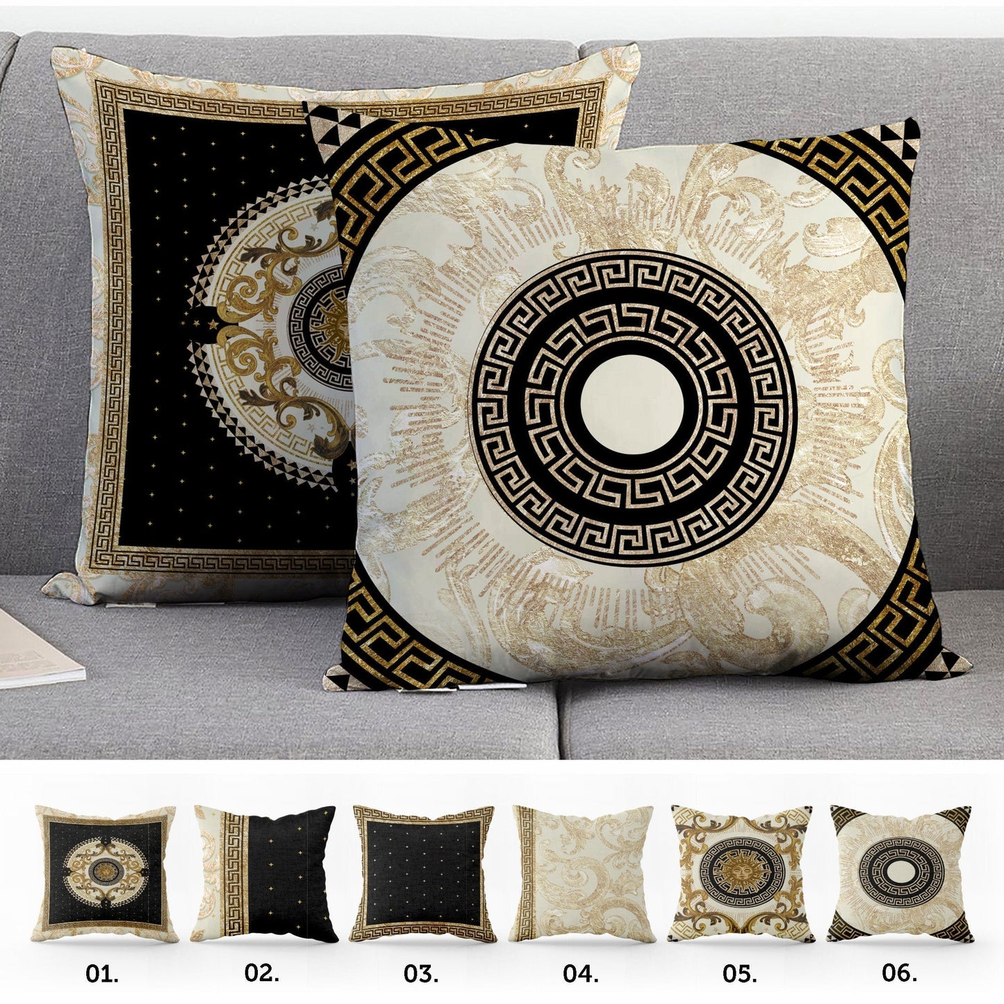 "Romero" cushion covers set • Art Gift • exclusive baroque retro gold-black design pillow covers • different sizes