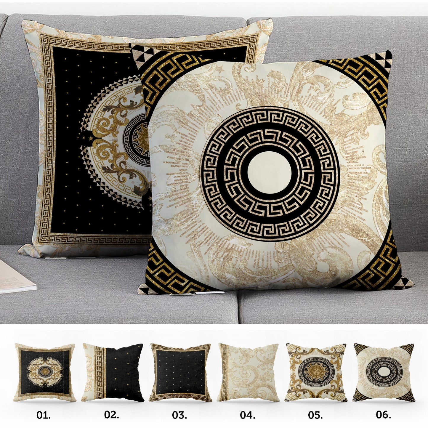"Romero" cushion covers set • Art Gift • exclusive baroque retro gold-black design pillow covers • different sizes