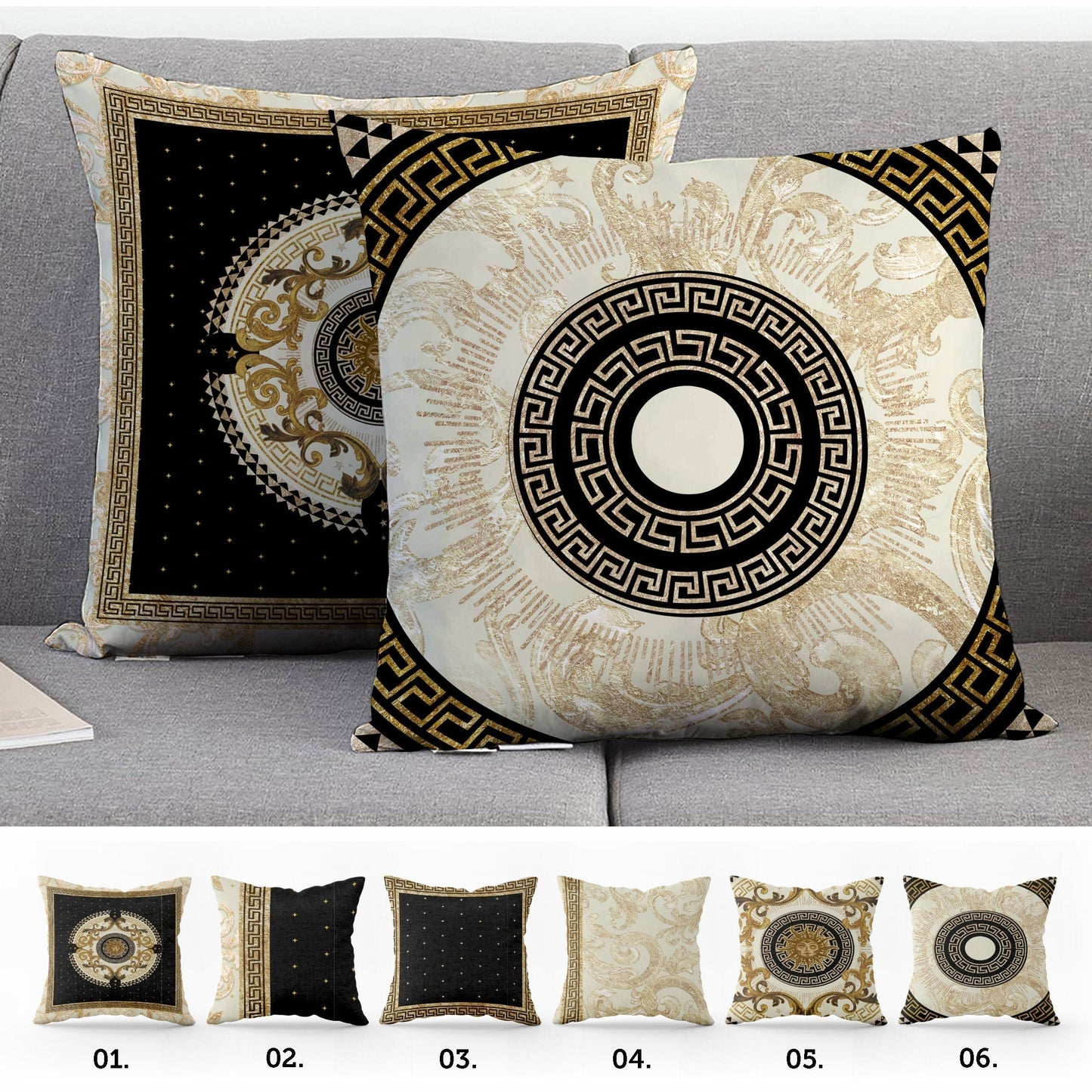 "Romero" cushion covers set • Art Gift • exclusive baroque retro gold-black design pillow covers • different sizes
