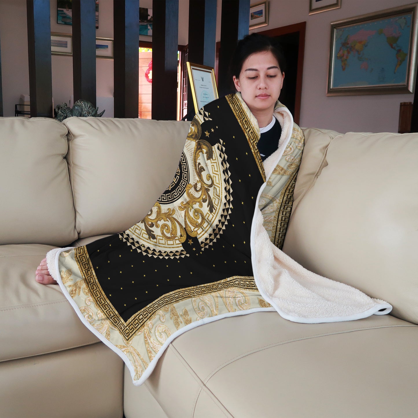 "Romero" Customized Blanket • exclusive retro baroque black-gold design for sofa • Quilt • Bedspread