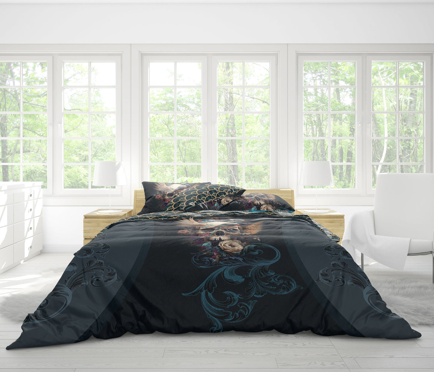 Customize Skull Gothic design Bedding Set • Reversible design • Personalised quilt• Duvet Cover and Pillowcases • Double Full Queen King