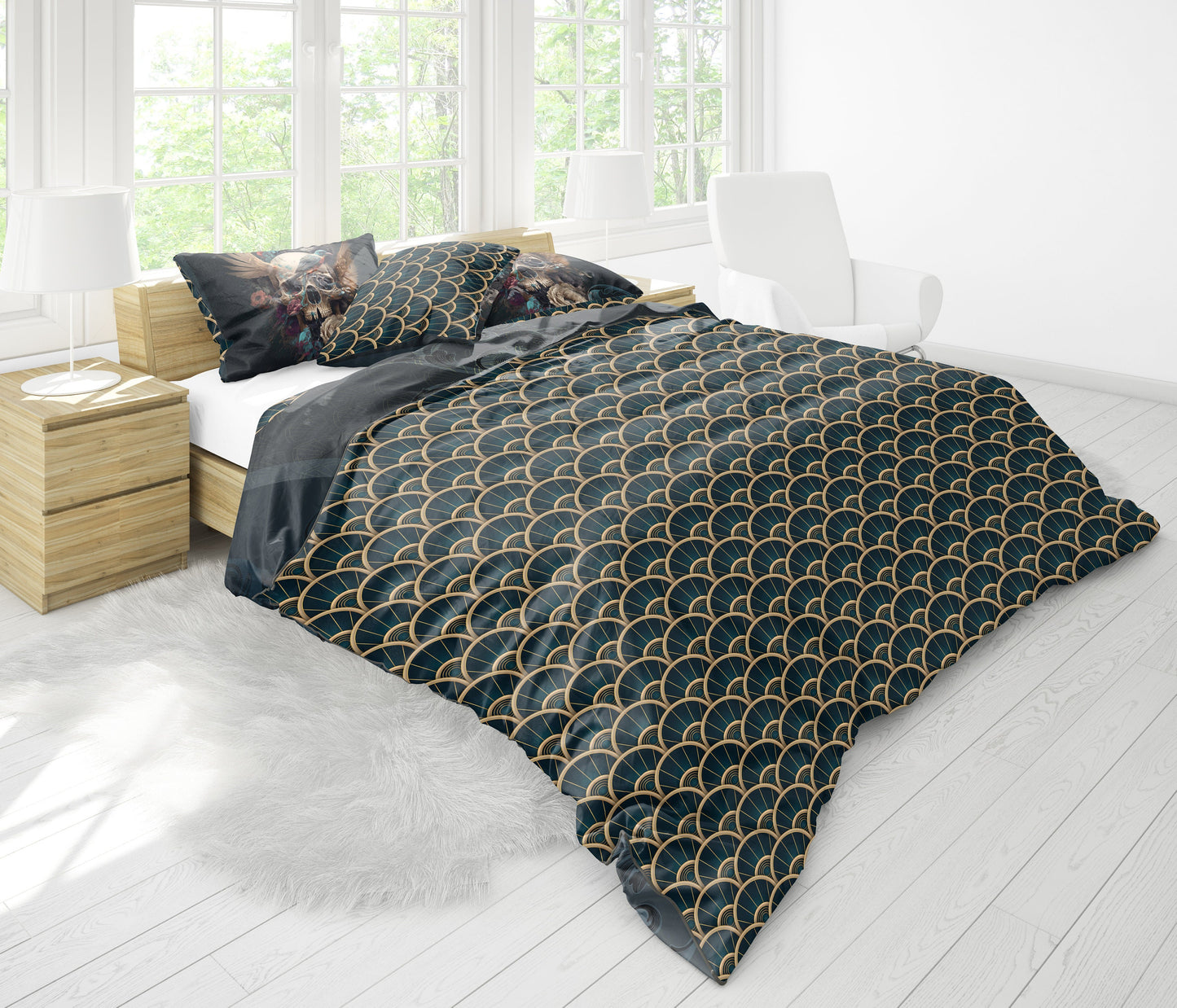 Customize Skull Gothic design Bedding Set • Reversible design • Personalised quilt• Duvet Cover and Pillowcases • Double Full Queen King