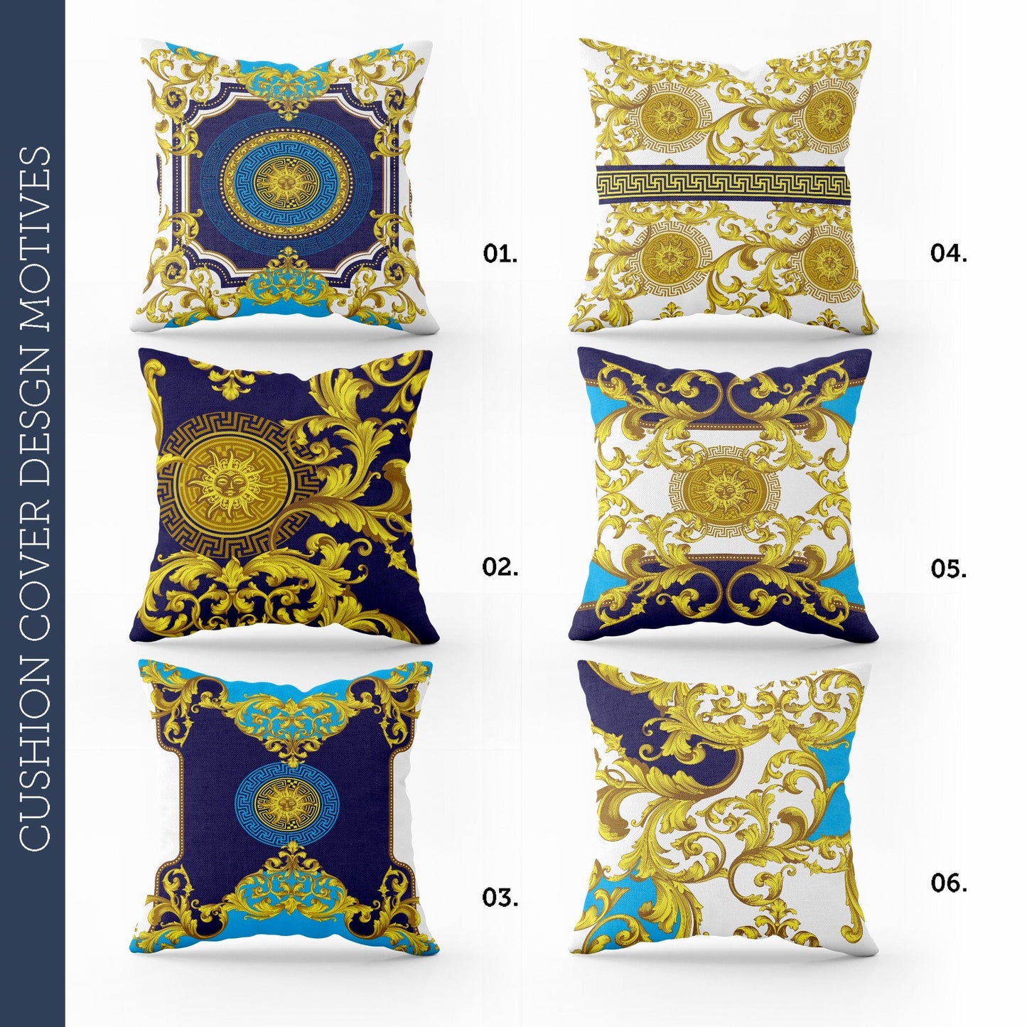 "Lima" cushion covers set • Exclusive Baroque Blue Retro design • Art Gift • different sizes