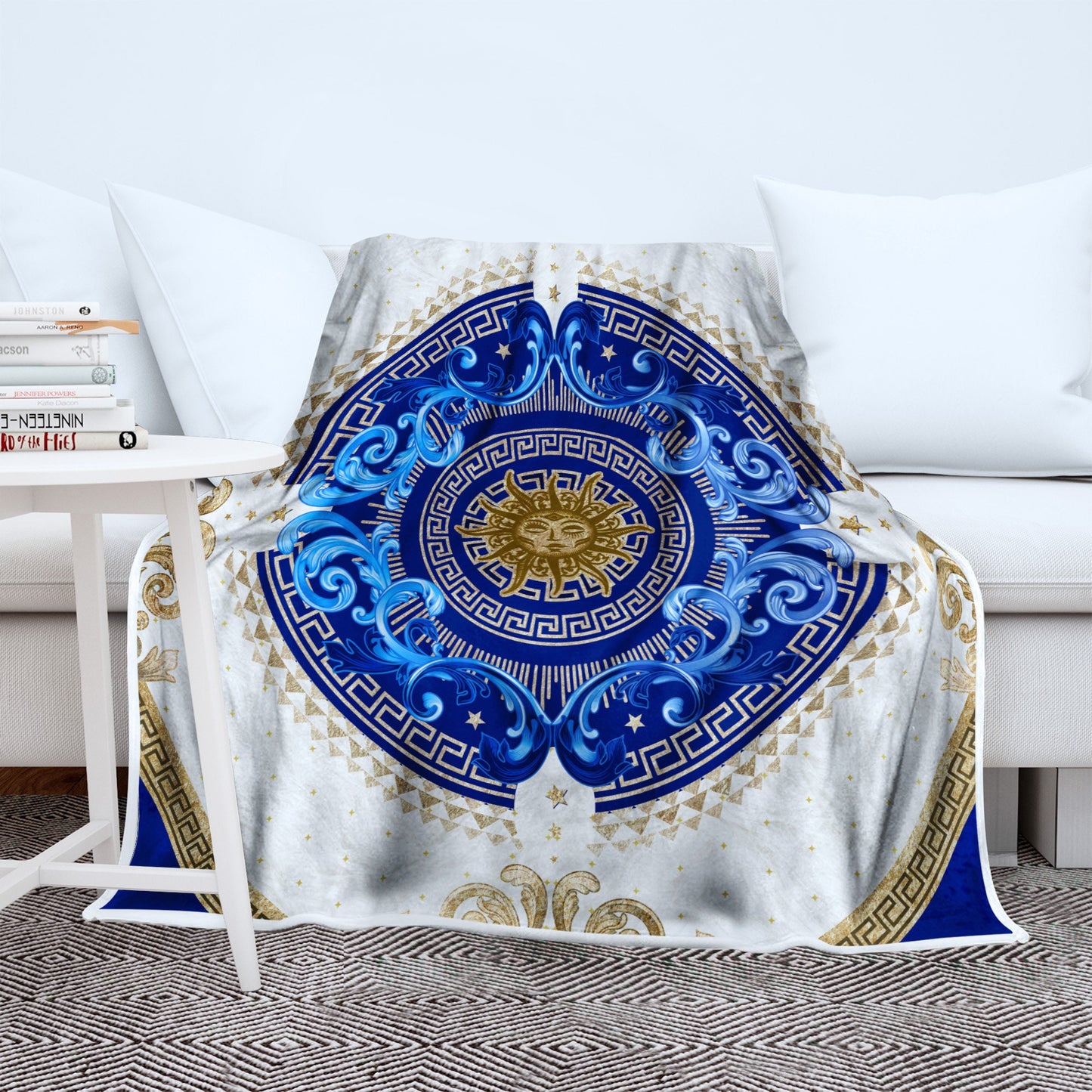 "Noira" Customized exclusive baroque blue-gold retro design Blanket Sofa • Quilt • Bedspread