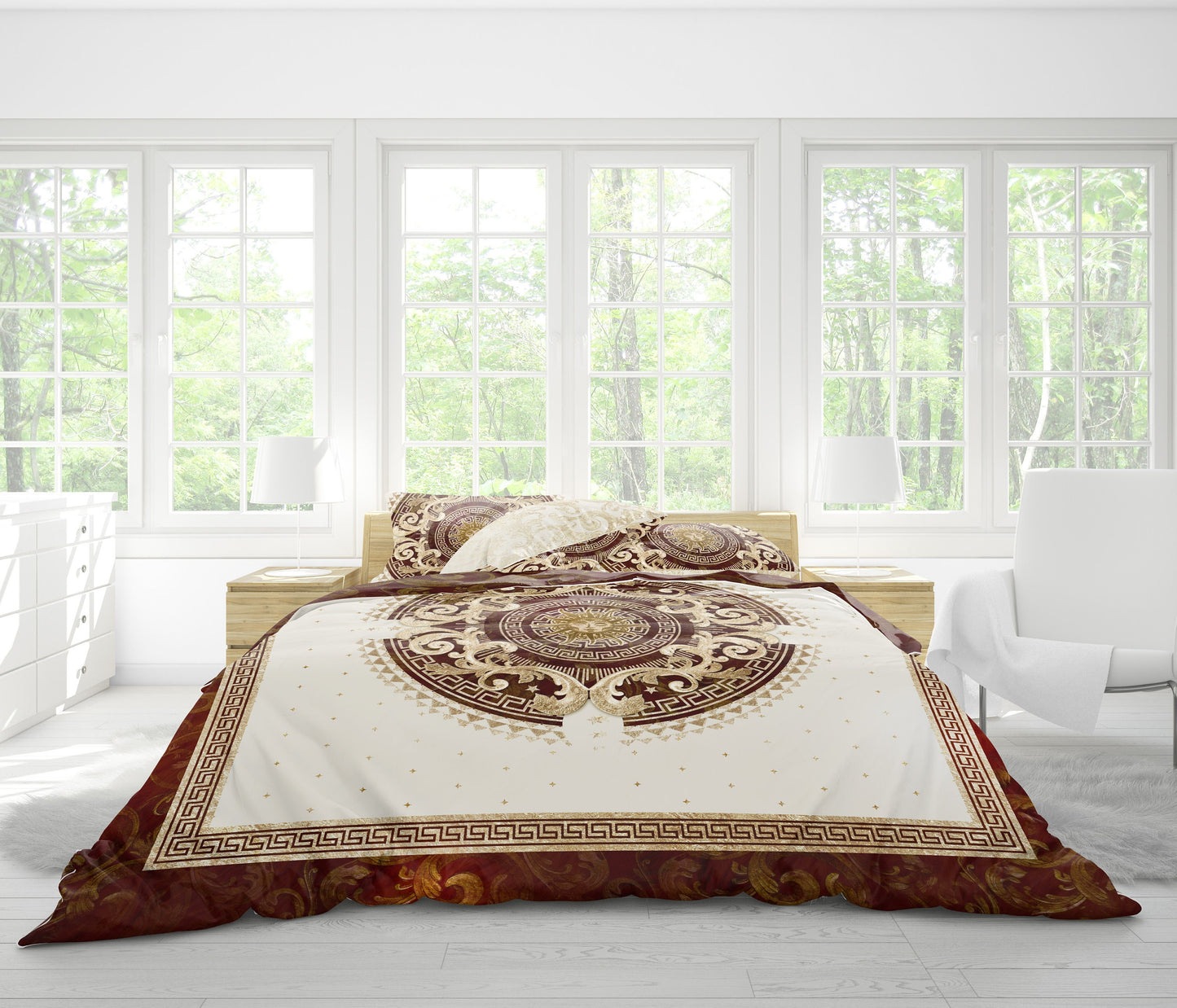 Baroque Eccentric Personalised Dark Red -Beige Bedding set • Reversible design • Cotton • microfiber • AU, EU, USA, queen, king