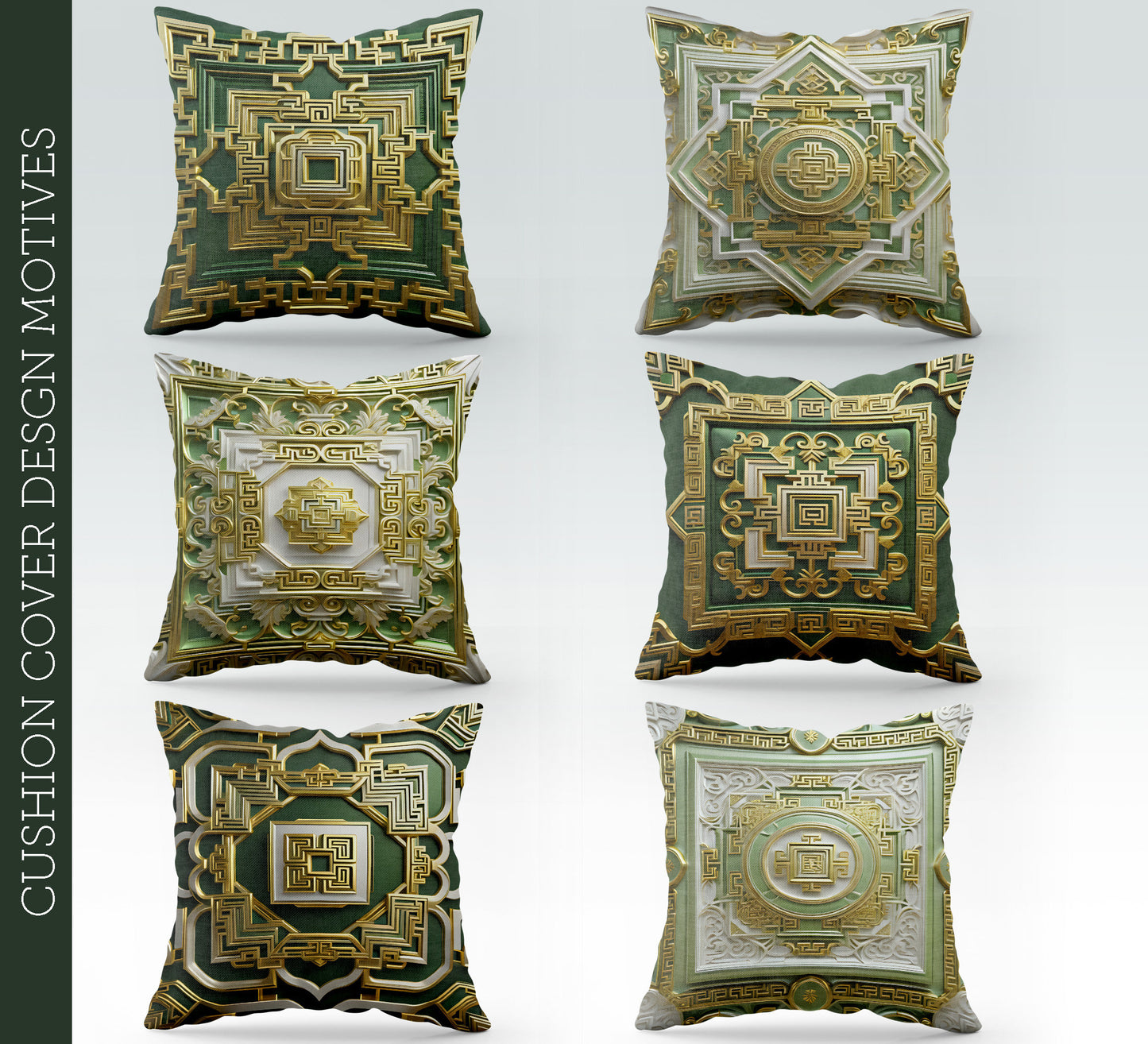 "Eolion" cushion covers set • Art Gift • exclusive greek style retro classic gold-green design Pillow Covers • different sizes