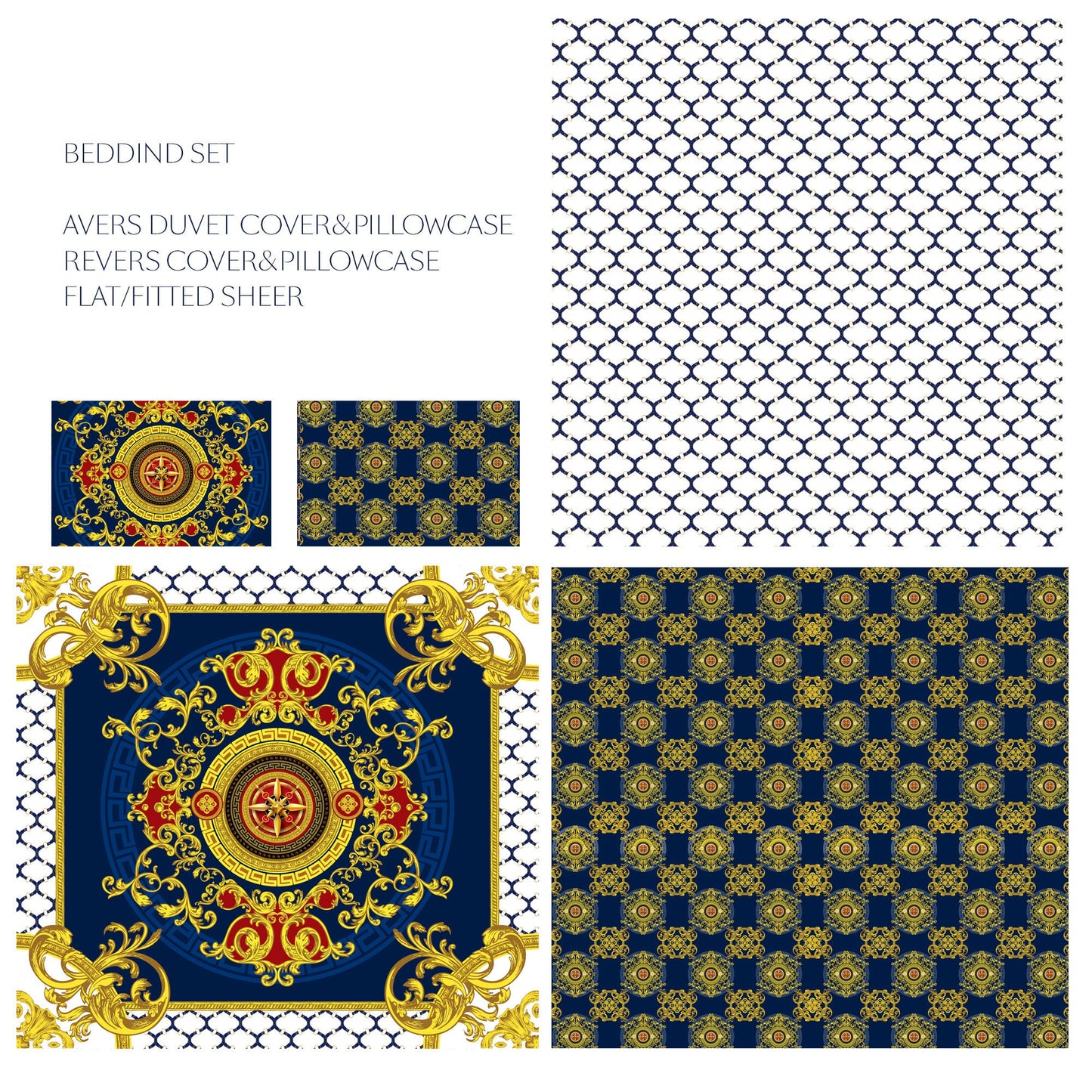Eccentric Baroque Blue Yellow White Personalised design Bedding set • Reversible design • Cotton • microfiber • you LOGO in center