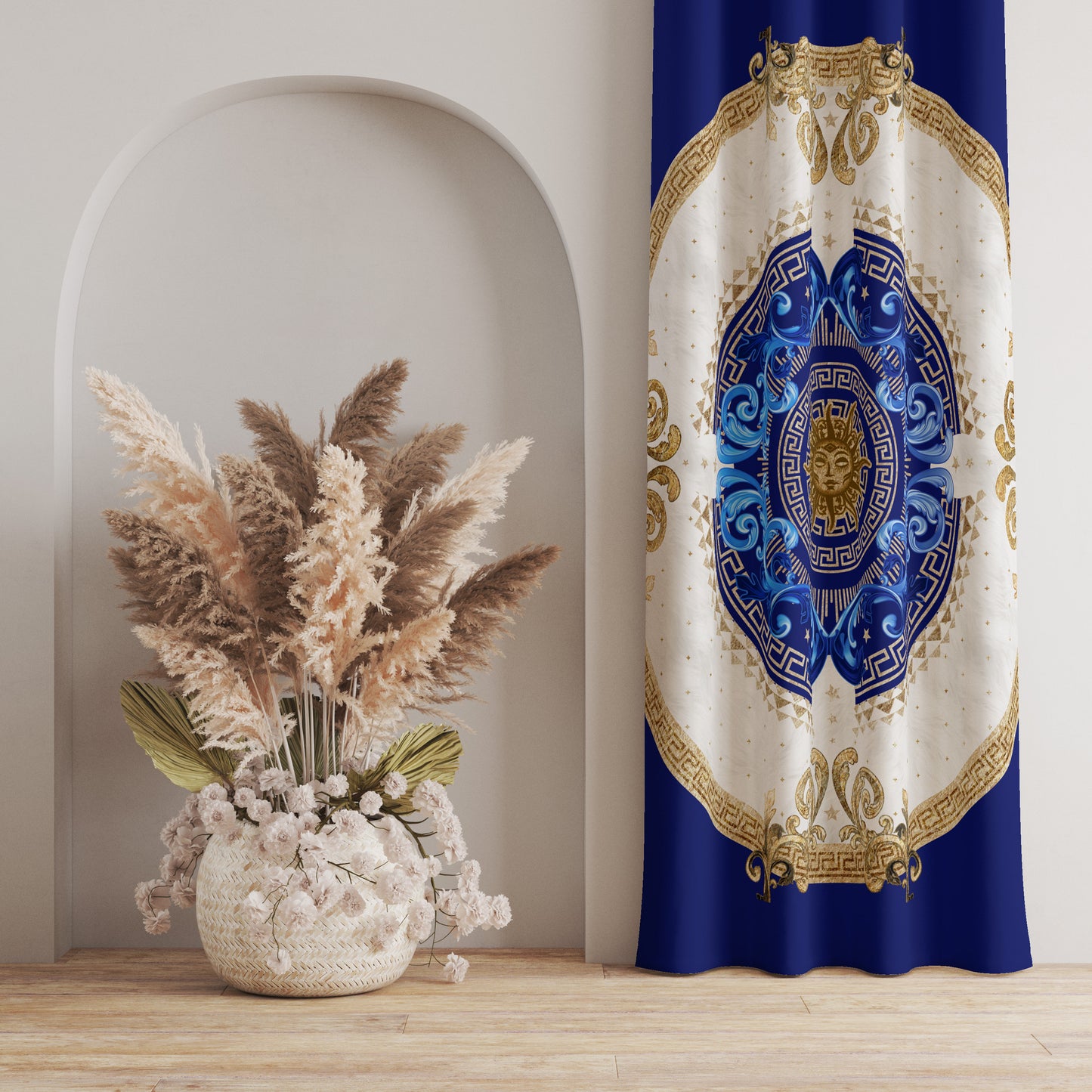 "Noira" Curtains 2 PCS SET blue gold baroque or greek style romantic design • your LOGO • room curtains • blackout • home decor