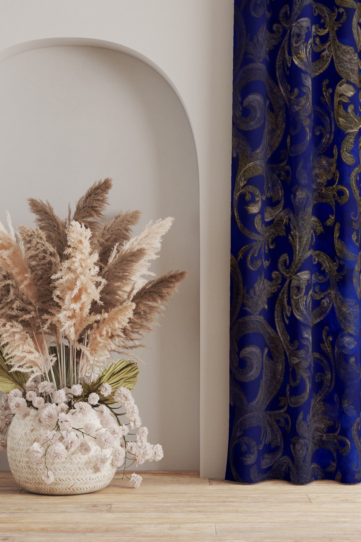 Curtains 2 PCS SET blue gold baroque or greek style romantic design • room curtains • blackout • home decor