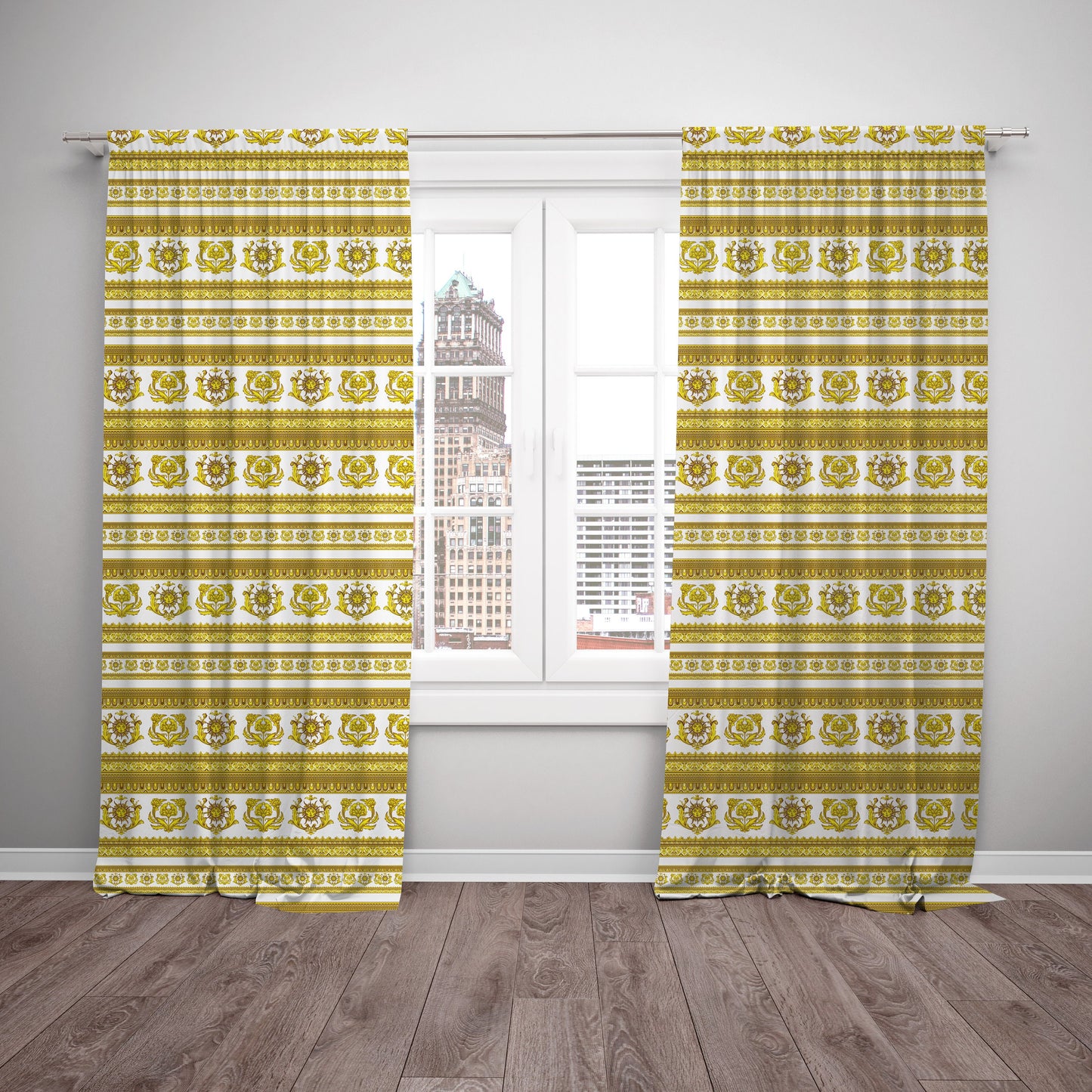 Curtains 2 PCS SET gold-white baroque or greek style romantic design • your LOGO • room curtains • home decor