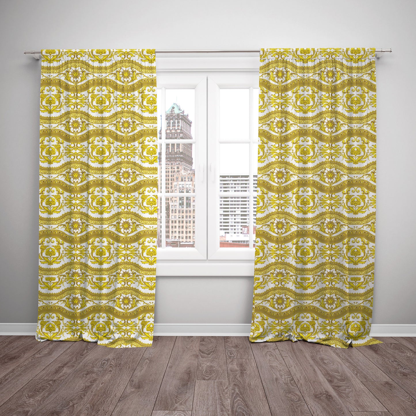 Curtains 2 PCS SET gold-white baroque or greek style romantic design • your LOGO • room curtains • home decor
