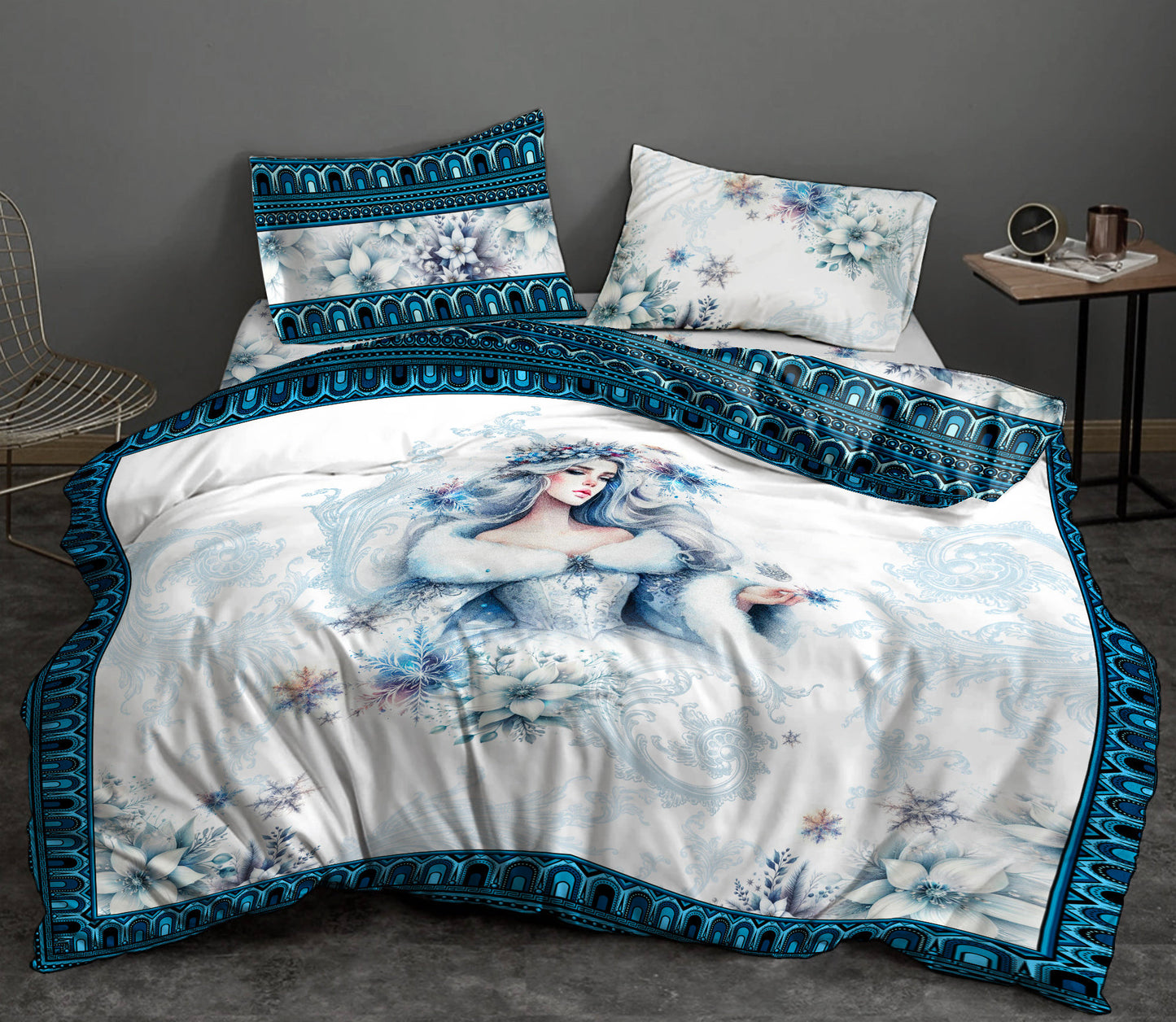 Juego de cama Princess Romanic Winter Wonderland • Regalo de Navidad • Tu nombre • Diseño reversible • Algodón • Microfibra • Seda sintética