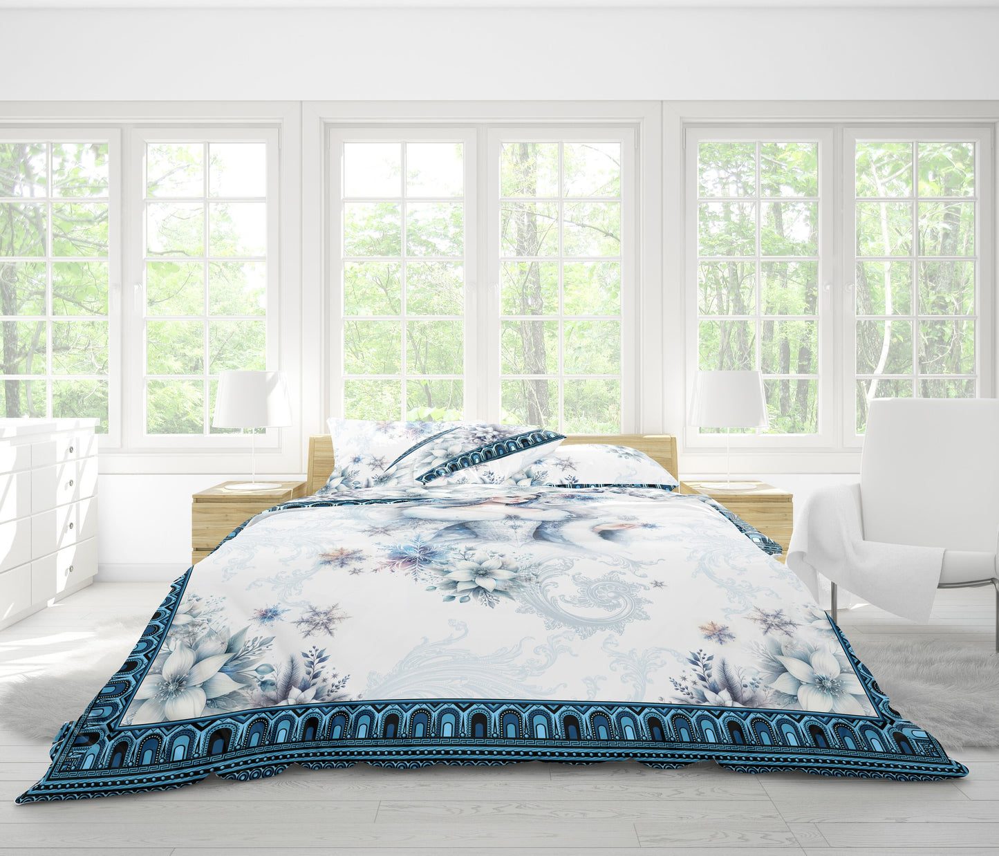 Juego de cama Princess Romanic Winter Wonderland • Regalo de Navidad • Tu nombre • Diseño reversible • Algodón • Microfibra • Seda sintética