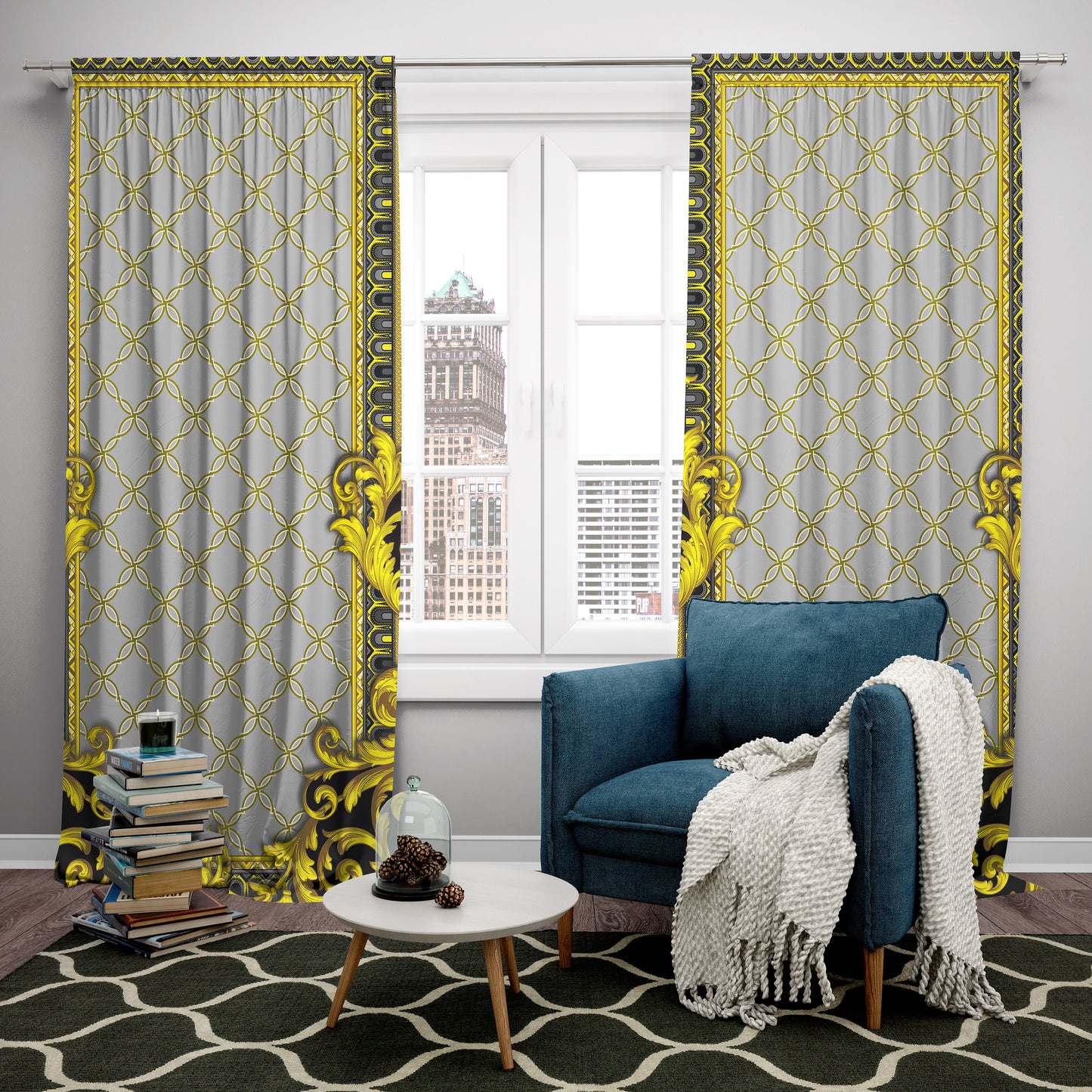 Curtains 2 PCS SET gold-black baroque or greek style romantic design • room curtains • home decor