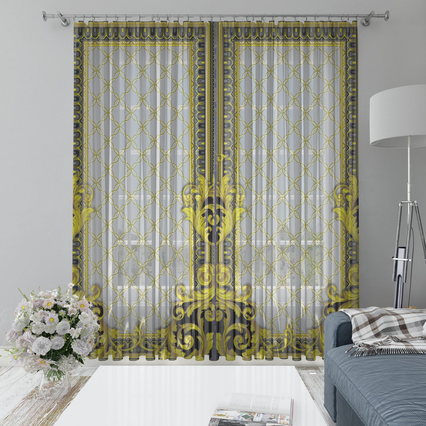 Curtains 2 PCS SET gold-black baroque or greek style romantic design • room curtains • home decor