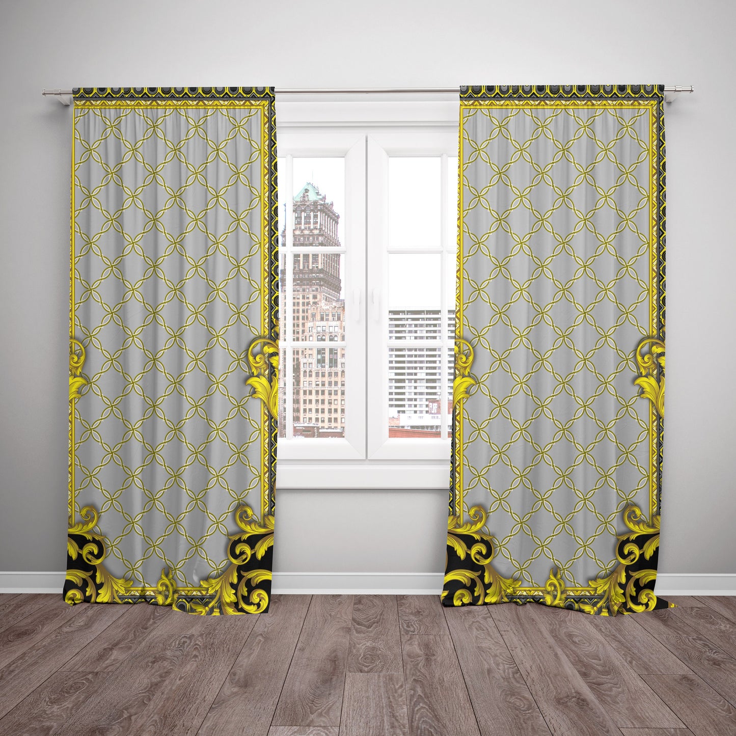 Curtains 2 PCS SET gold-black baroque or greek style romantic design • room curtains • home decor