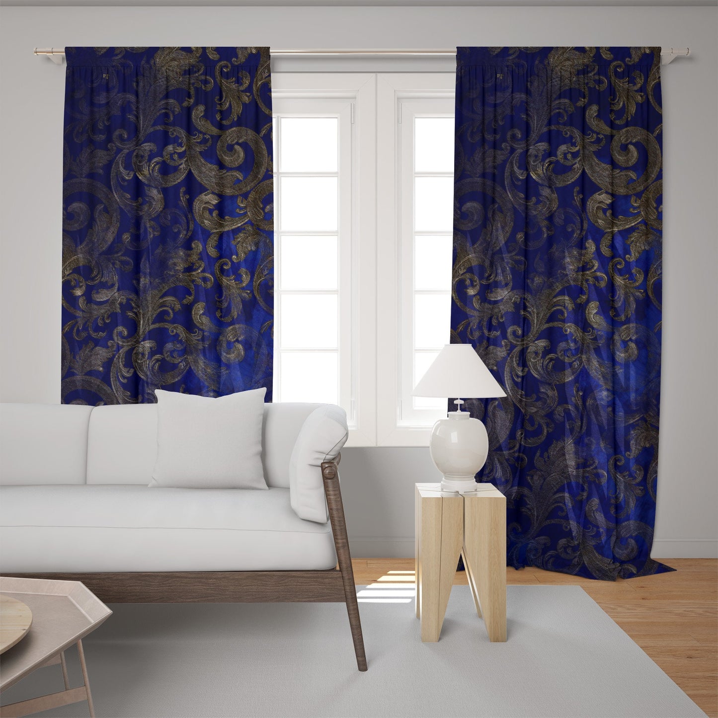 Curtains 2 PCS SET blue gold baroque or greek style romantic design • room curtains • blackout • home decor