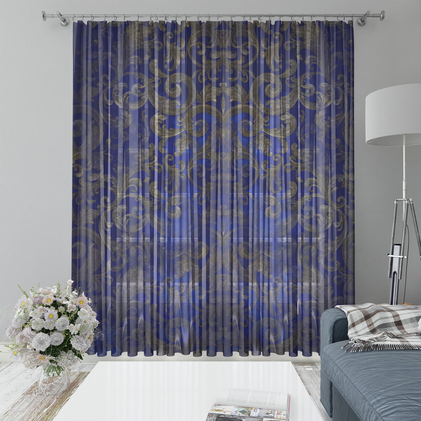 Curtains 2 PCS SET blue gold baroque or greek style romantic design • room curtains • blackout • home decor