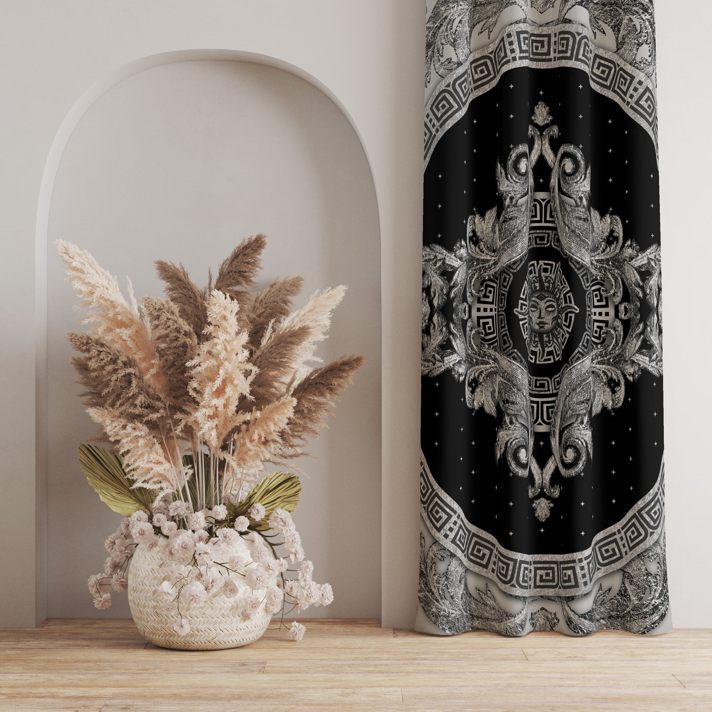 Curtains 2 PCS SET gey-silver baroque or greek style romantic design • your LOGO • room curtains • home decor