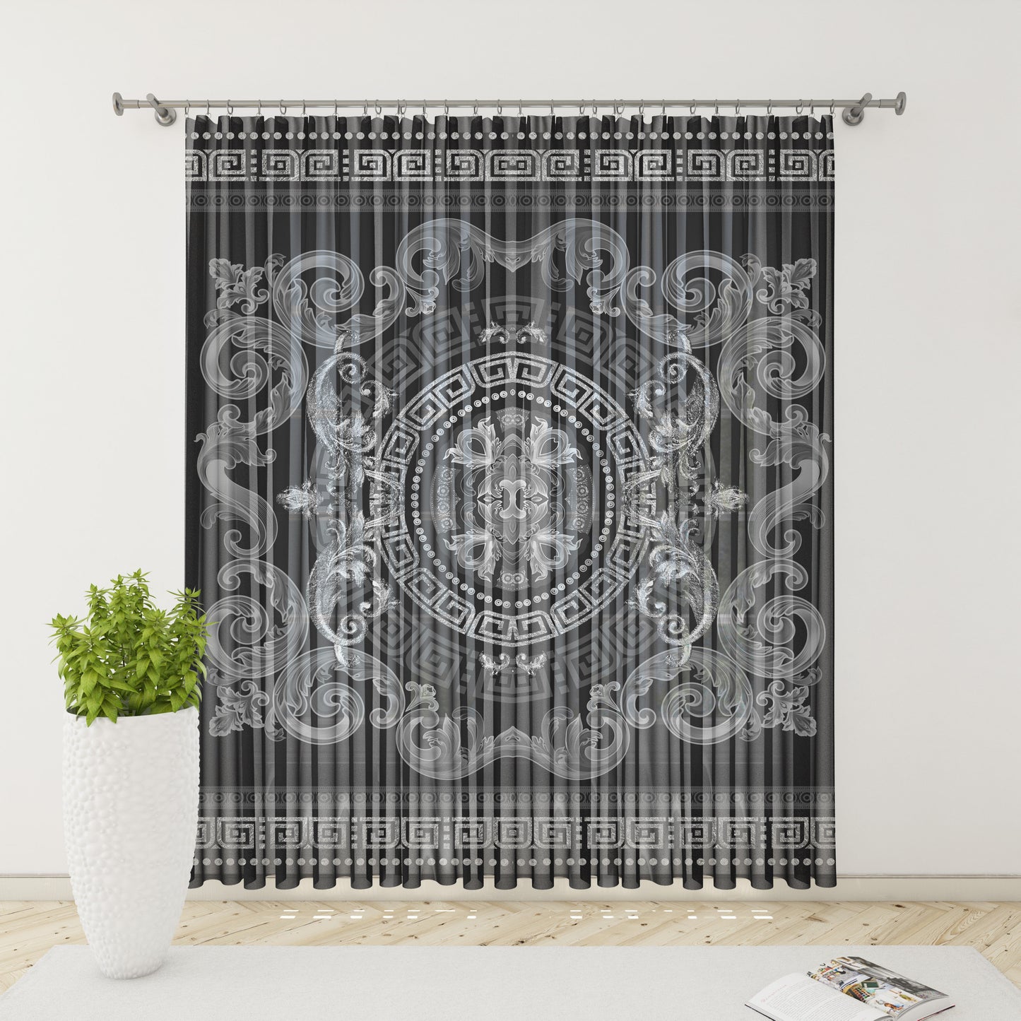 Curtains 2 PCS SET gey-silver baroque or greek style romantic design • your LOGO • room curtains • home decor