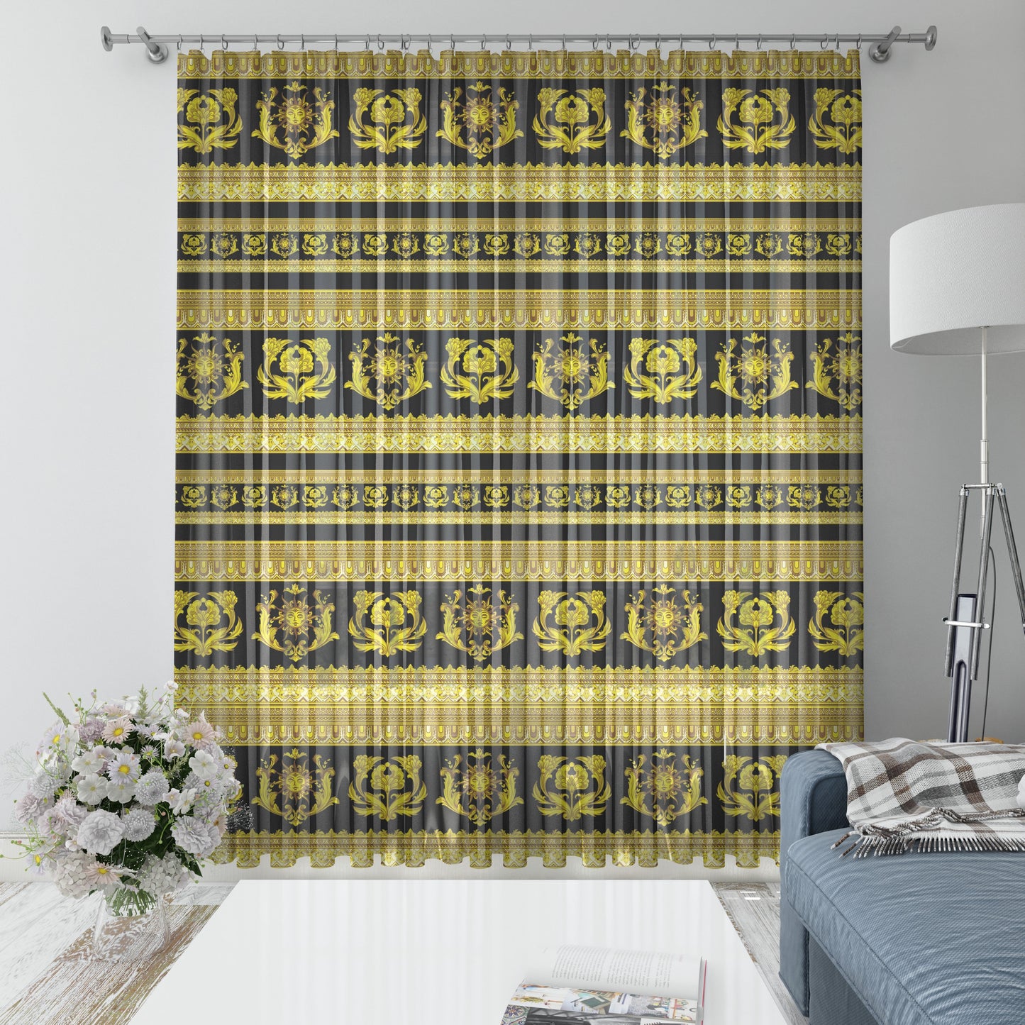 Curtains 2 PCS SET gold-black baroque or greek style romantic design • your LOGO • room curtains • home decor