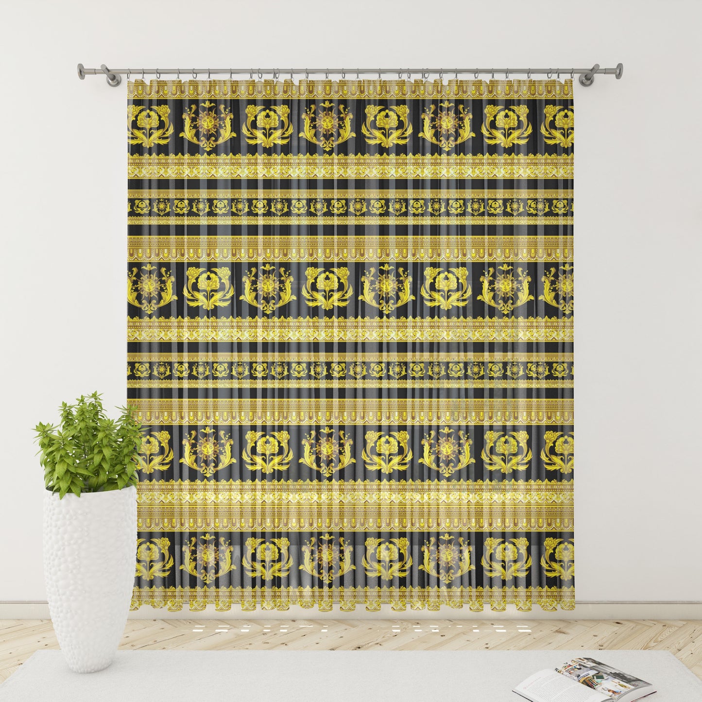 Curtains 2 PCS SET gold-black baroque or greek style romantic design • your LOGO • room curtains • home decor