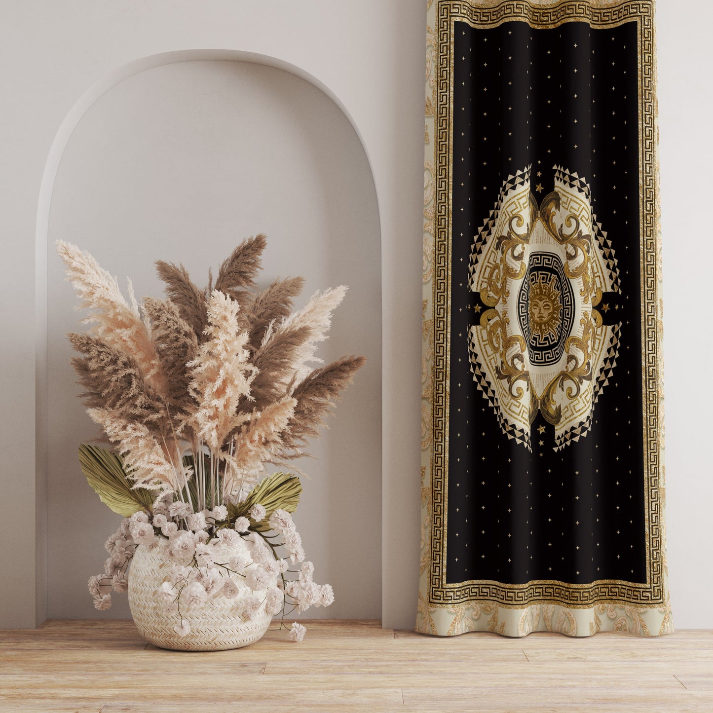 "Romero" Curtains 2 PCS SET black gold baroque or greek style romantic design • your LOGO • room curtains • blackout • home decor