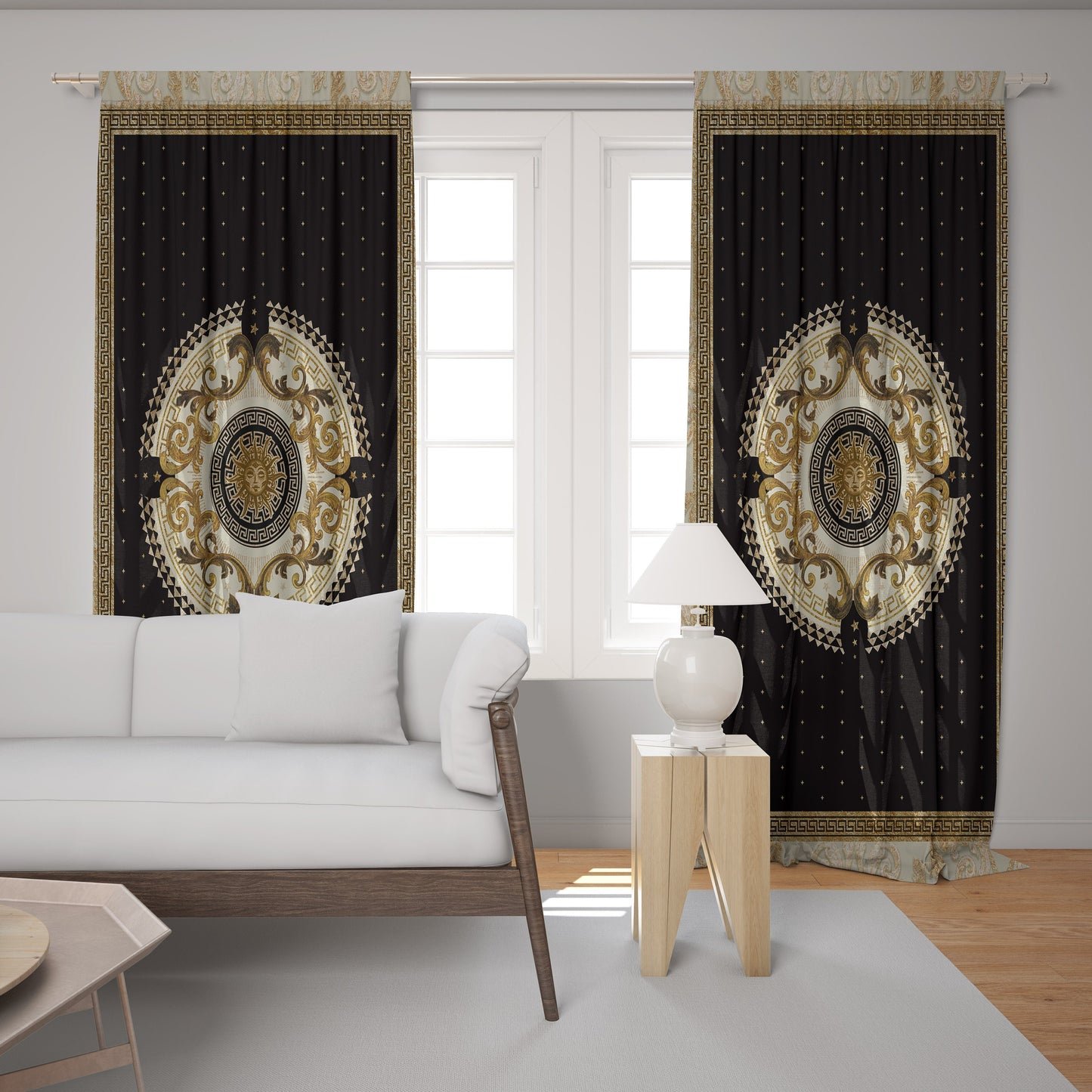 "Romero" Curtains 2 PCS SET black gold baroque or greek style romantic design • your LOGO • room curtains • blackout • home decor