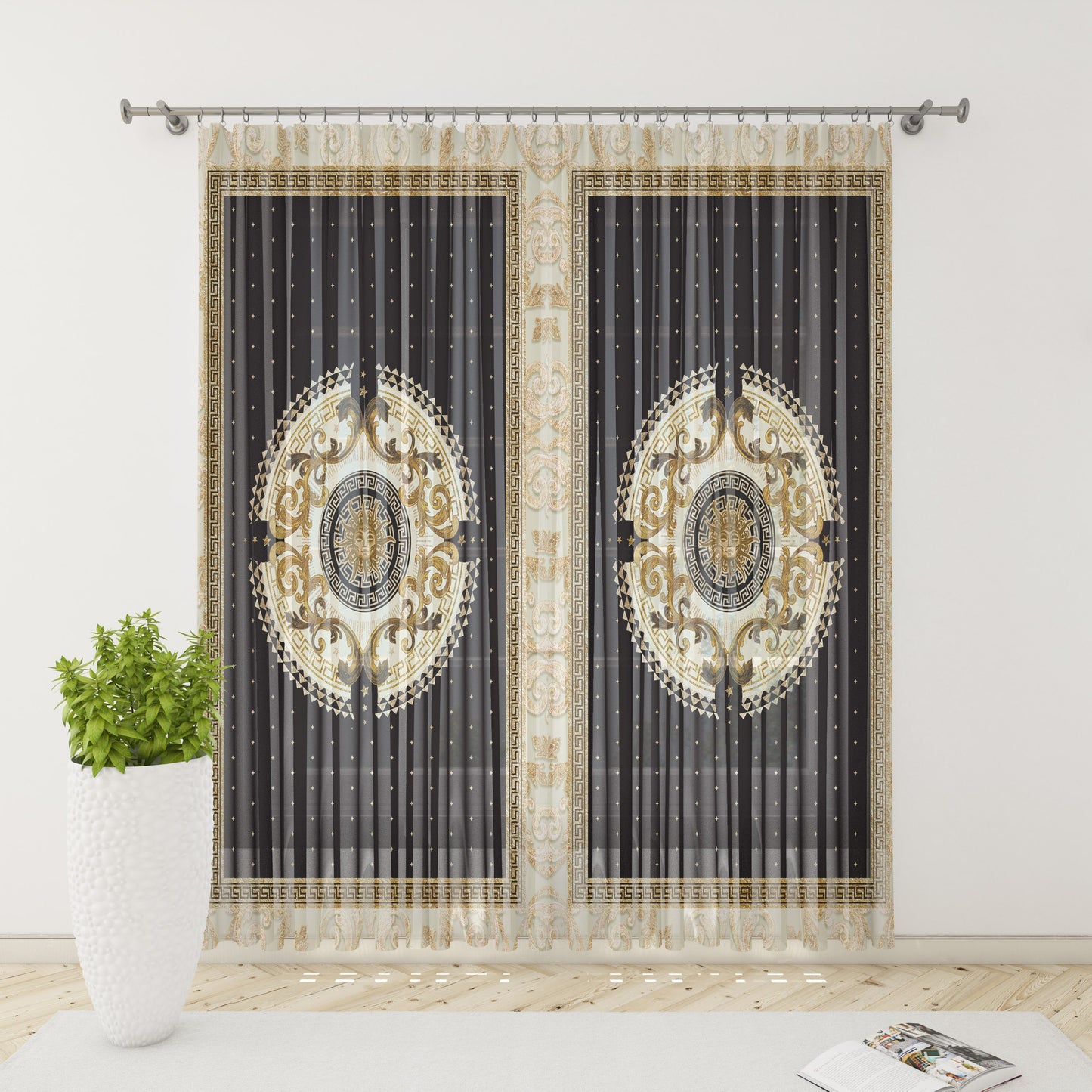 "Romero" Curtains 2 PCS SET black gold baroque or greek style romantic design • your LOGO • room curtains • blackout • home decor