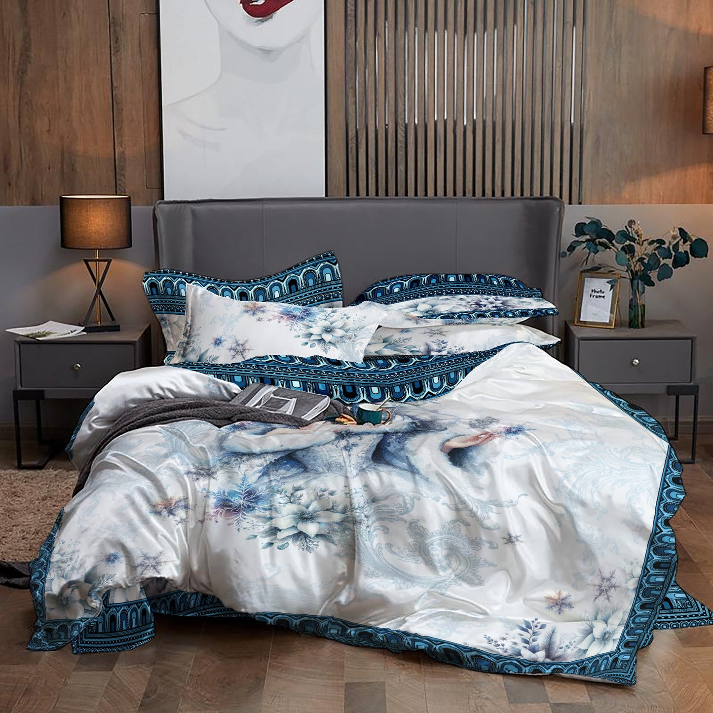 Juego de cama Princess Romanic Winter Wonderland • Regalo de Navidad • Tu nombre • Diseño reversible • Algodón • Microfibra • Seda sintética