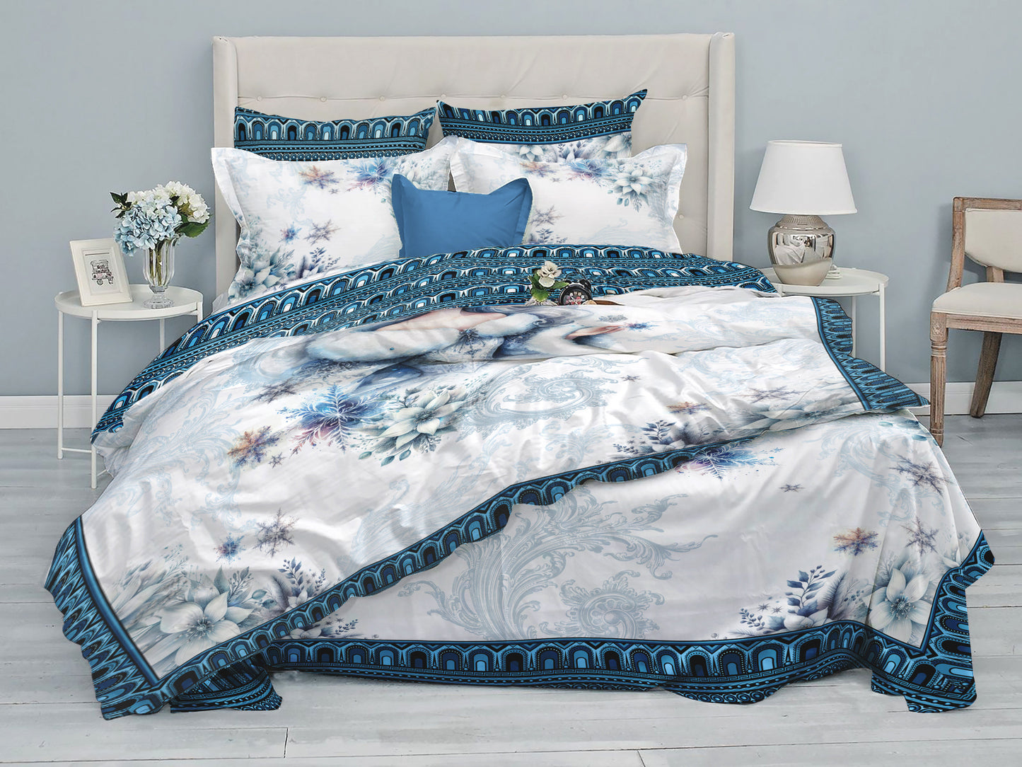 Juego de cama Princess Romanic Winter Wonderland • Regalo de Navidad • Tu nombre • Diseño reversible • Algodón • Microfibra • Seda sintética