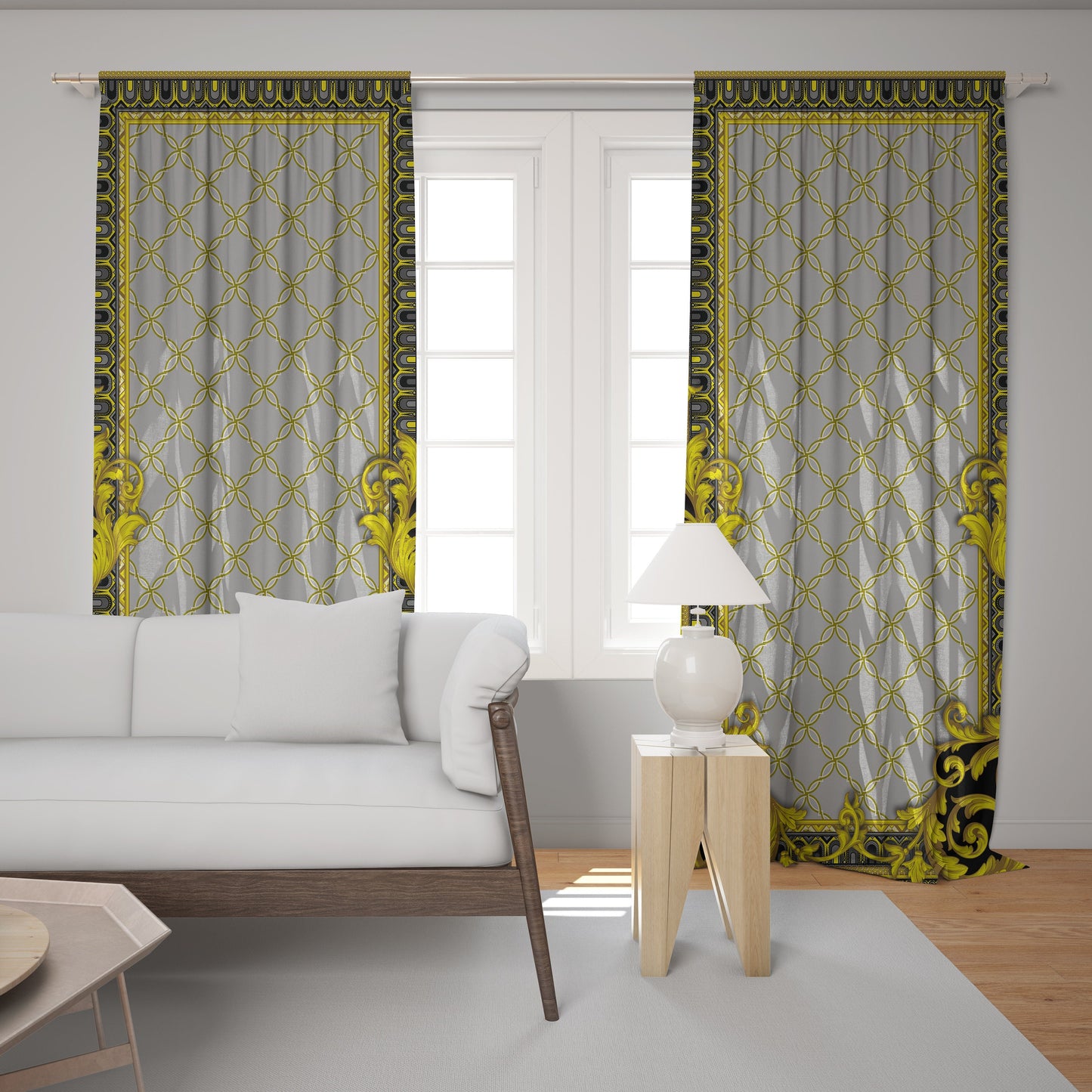 Curtains 2 PCS SET gold-black baroque or greek style romantic design • room curtains • home decor