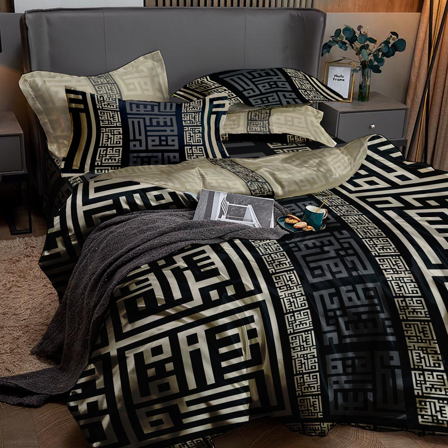 Silk bedding set "Bali"• eccentric Greek style reversible design • set 4 pcs