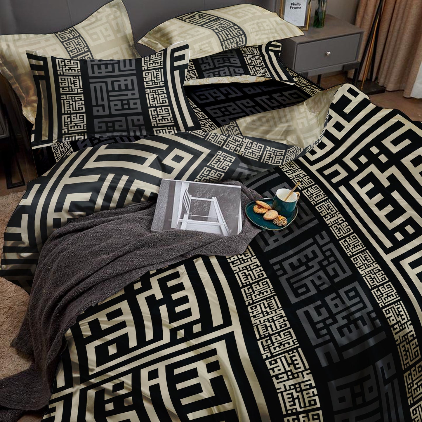 Silk bedding set "Bali"• eccentric Greek style reversible design • set 4 pcs