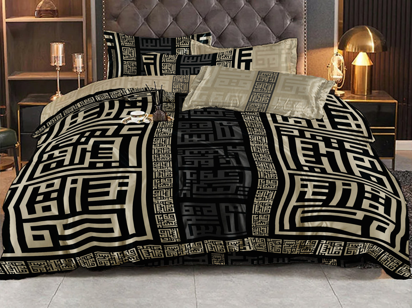 Silk bedding set "Bali"• eccentric Greek style reversible design • set 4 pcs