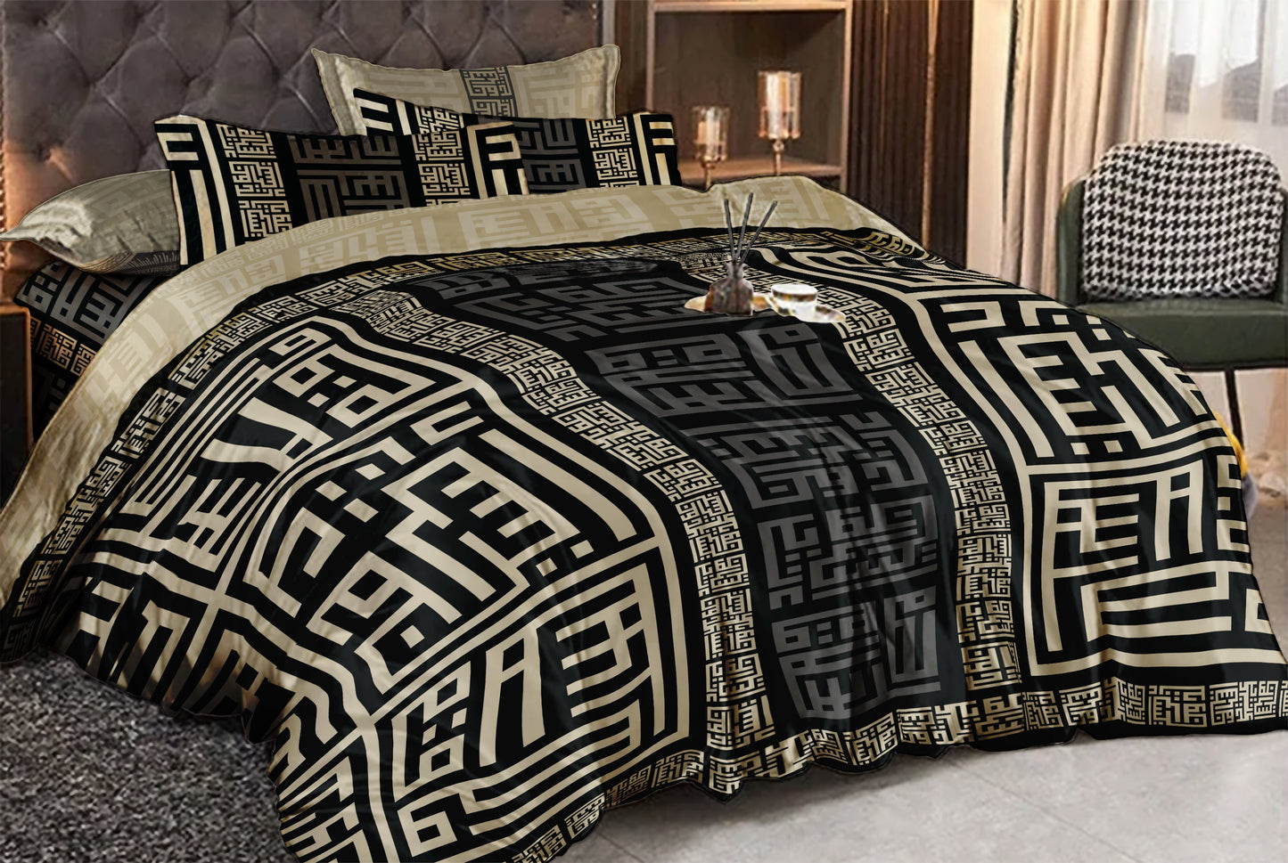Silk bedding set "Bali"• eccentric Greek style reversible design • set 4 pcs
